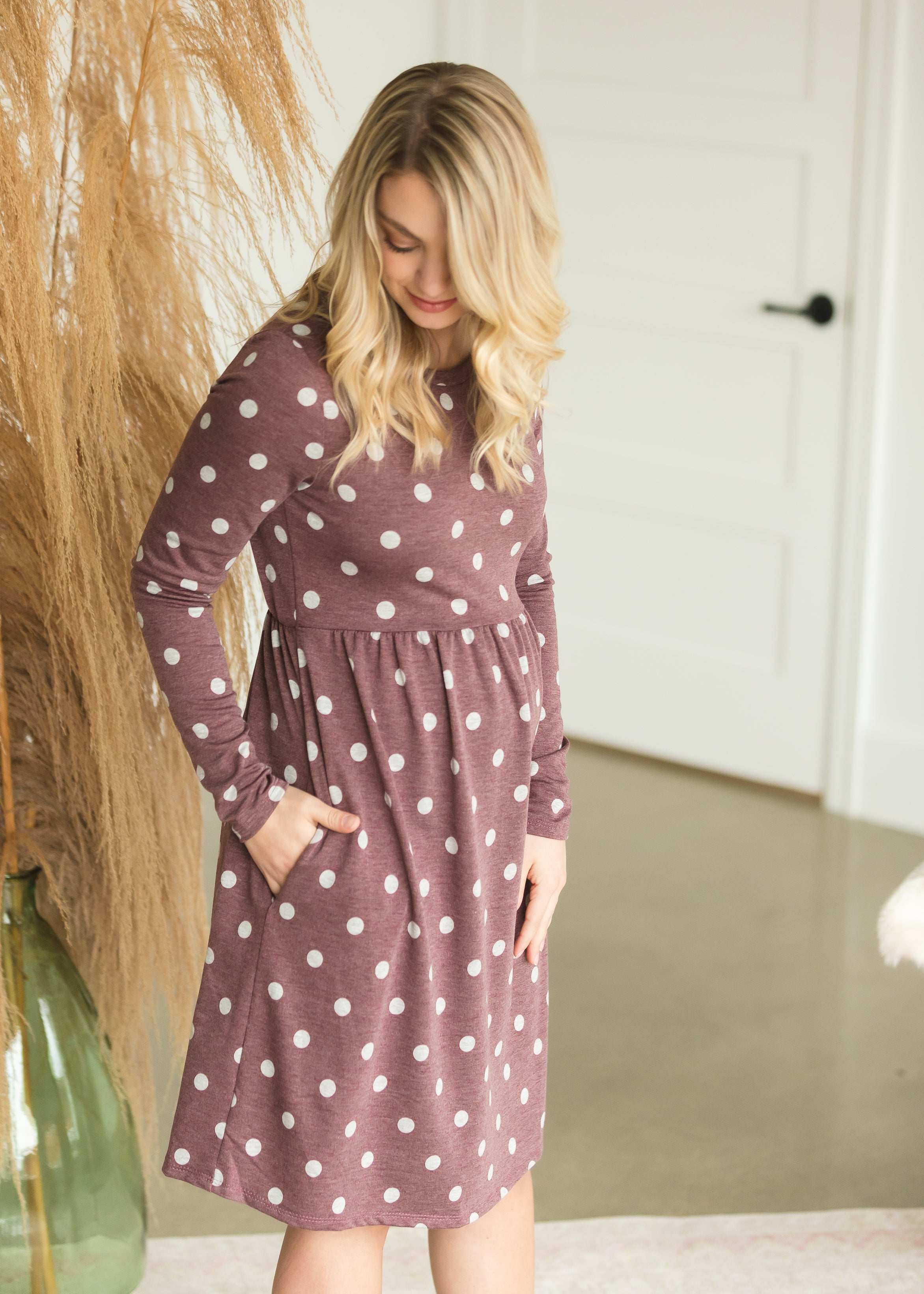 Burgundy polka dot clearance dress