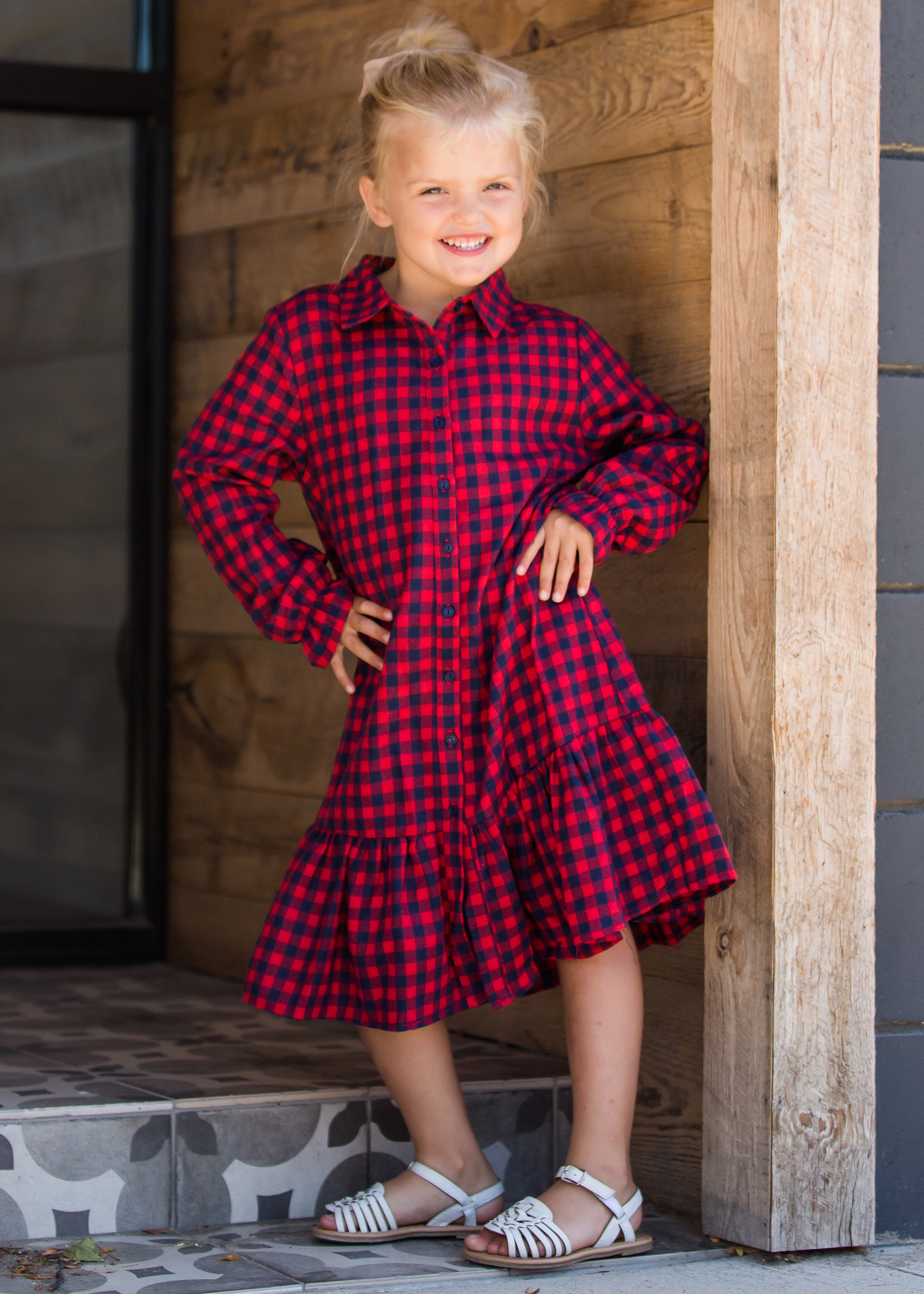 Girls Button Down Checkered Flannel Dress Inherit Co