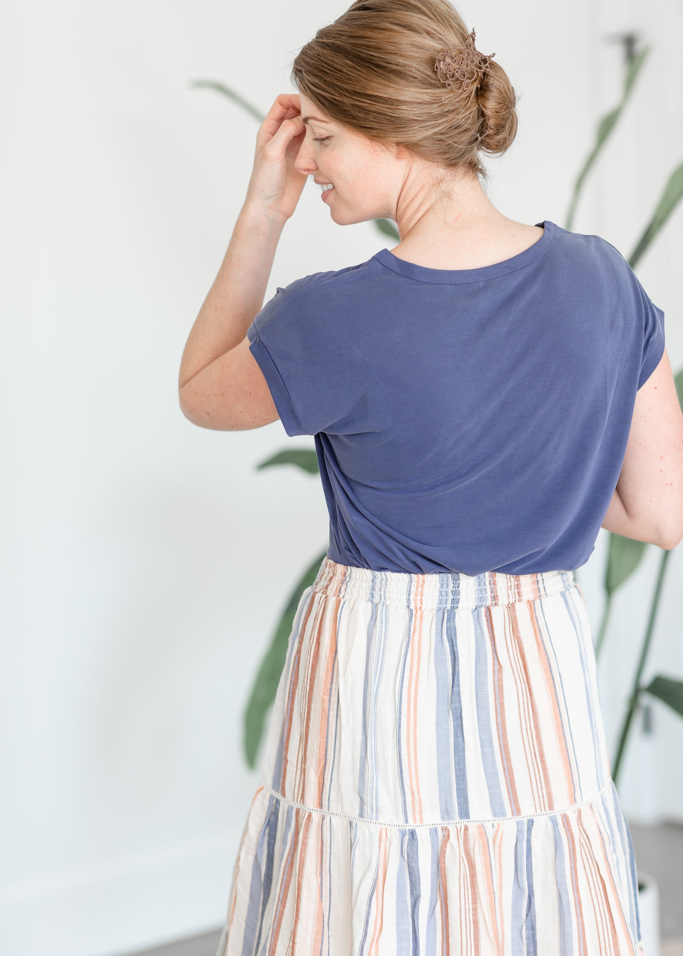 Striped button up clearance skirt