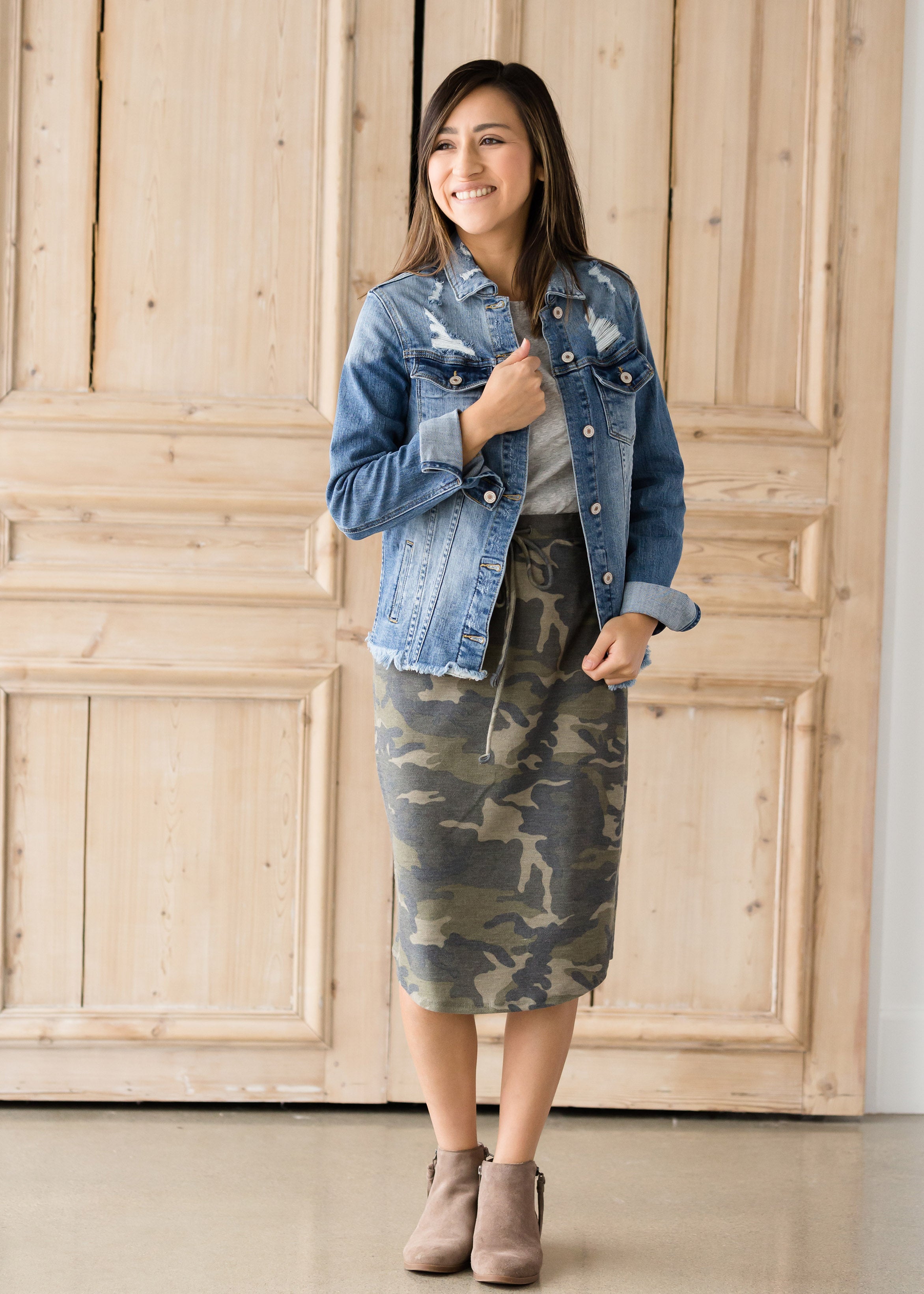 Camo Print Drawstring Midi Skirt FINAL SALE Inherit Co