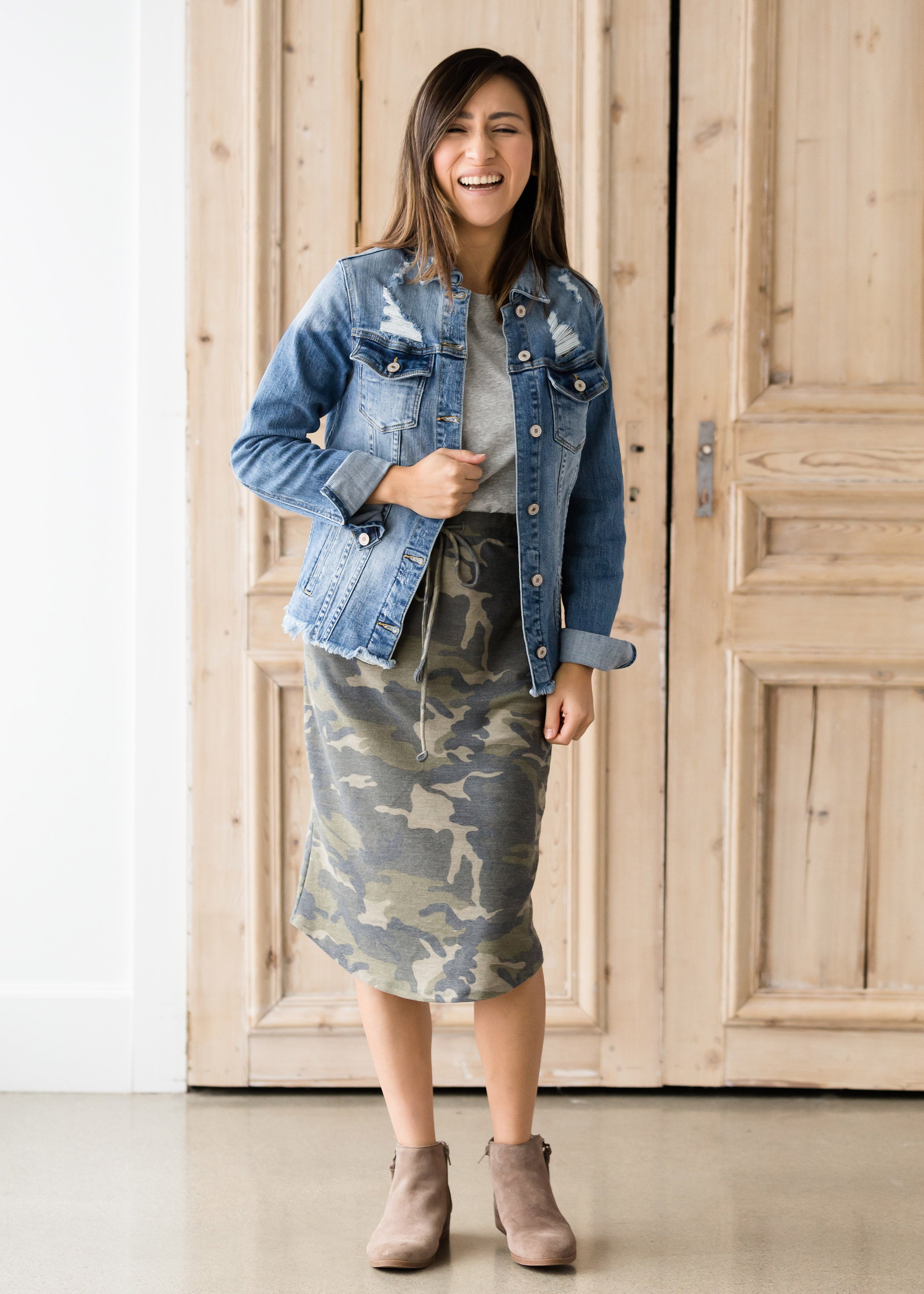 Camo Print Drawstring Midi Skirt FINAL SALE Inherit Co