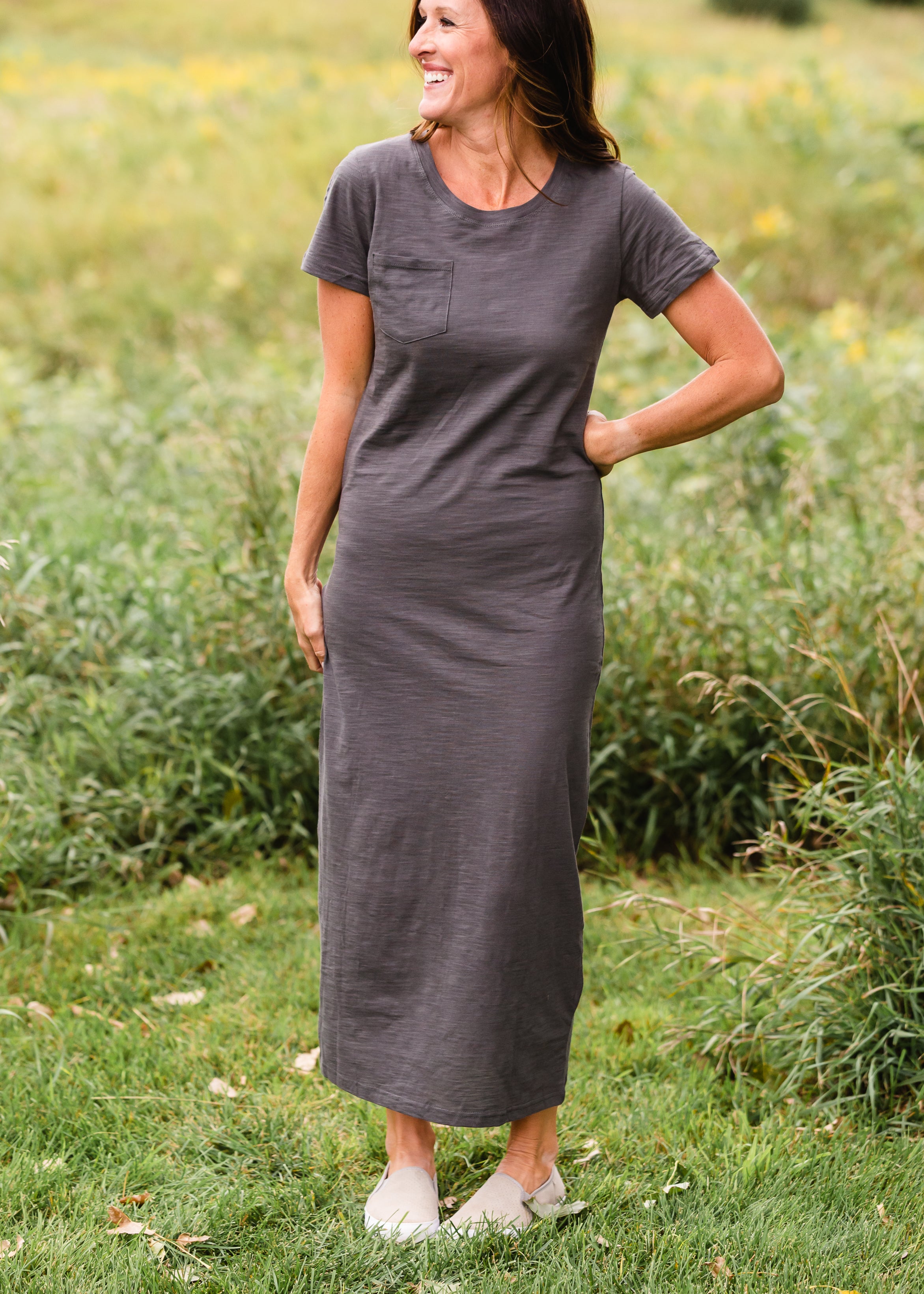 Charcoal gray maxi top dress