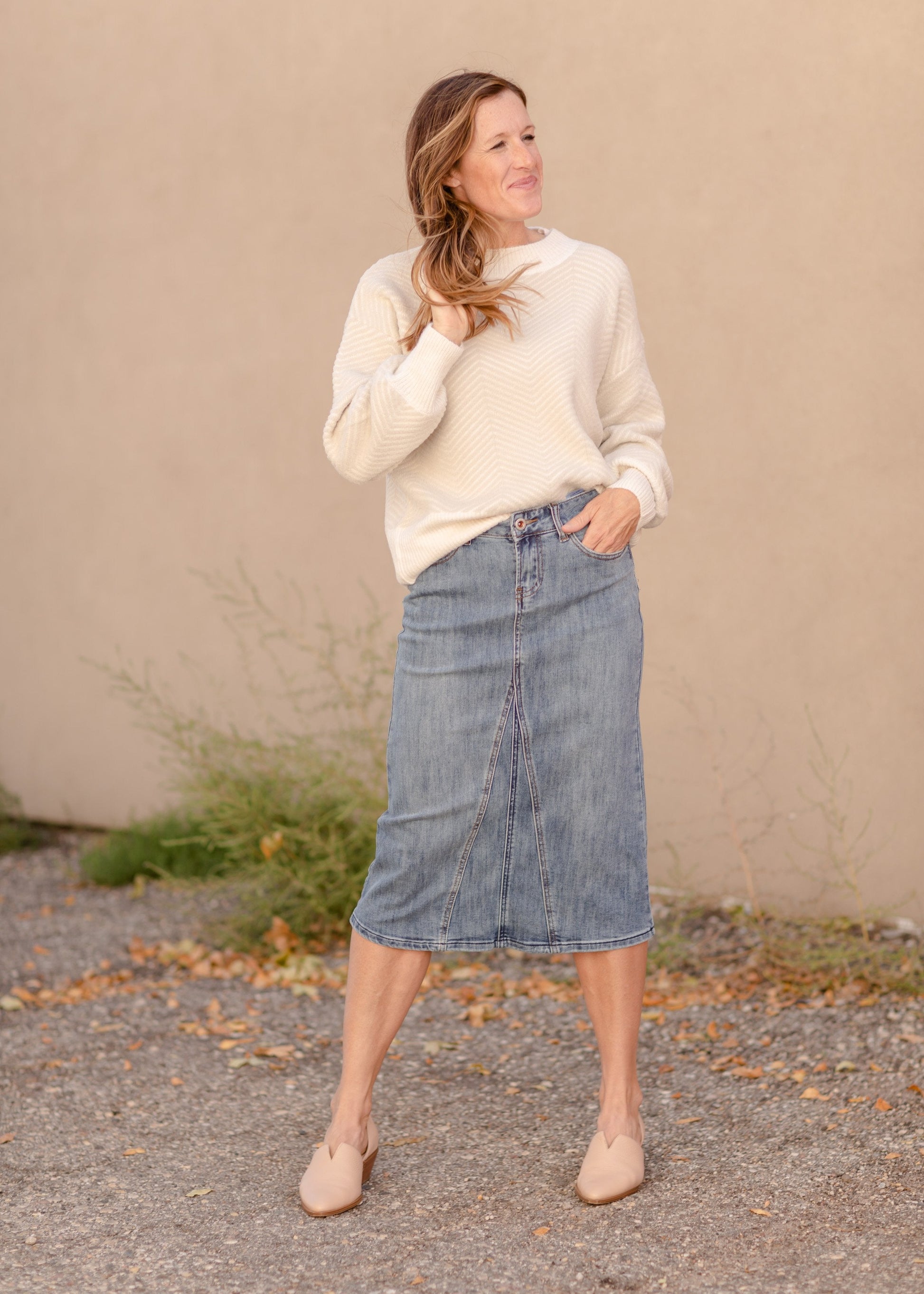 Claire Pencil Fit A-line Denim Skirt - FINAL SALE – Inherit Co.