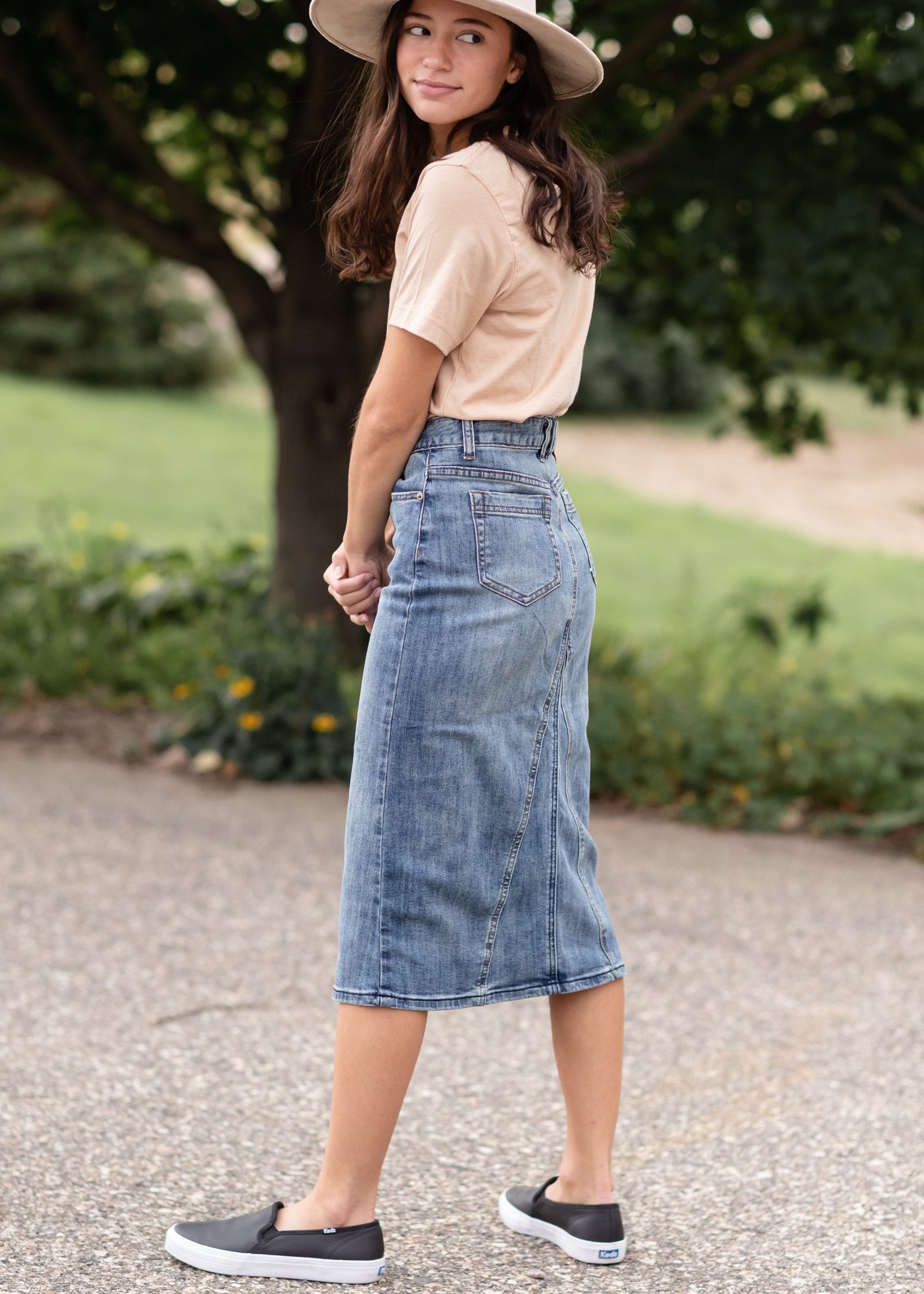 Claire Pencil Fit A-line Denim Skirt - FINAL SALE – Inherit Co.