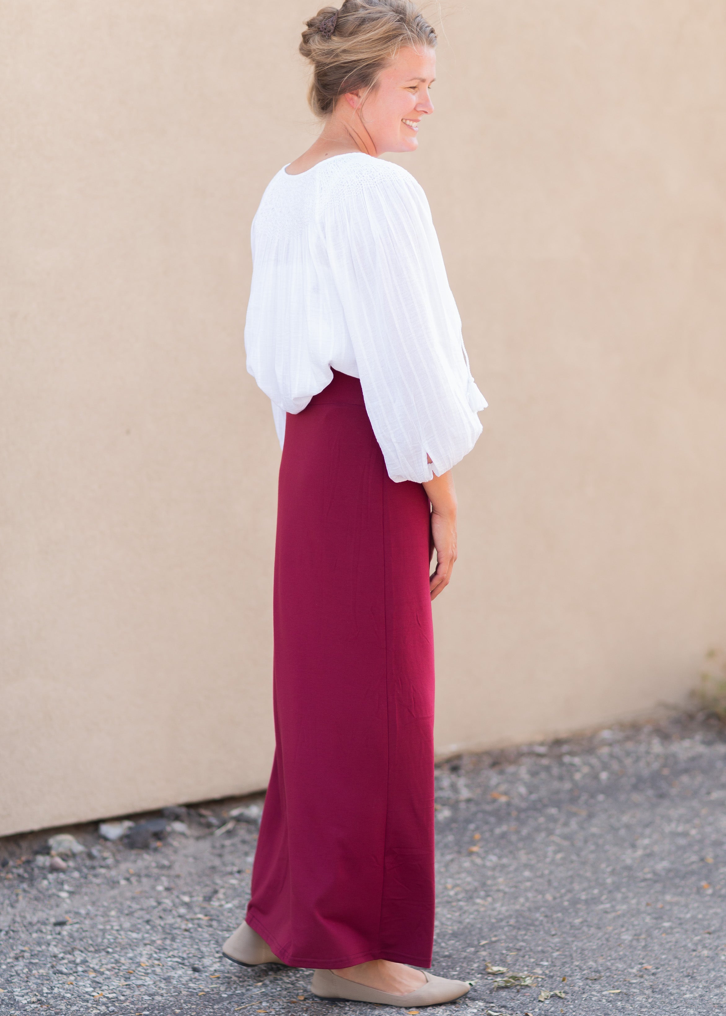 Maroon flowy maxi clearance skirt