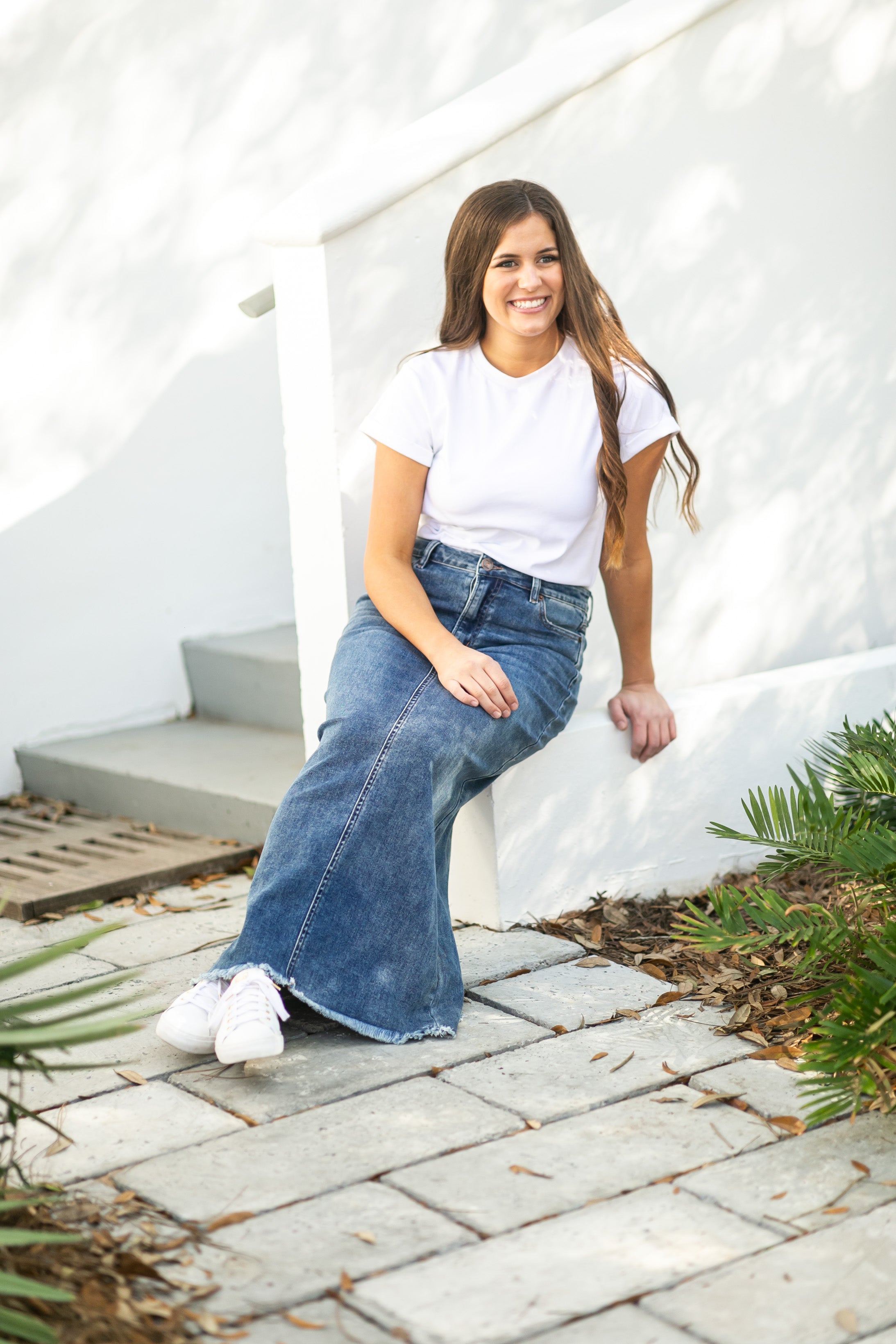 Long denim shop skirts near me