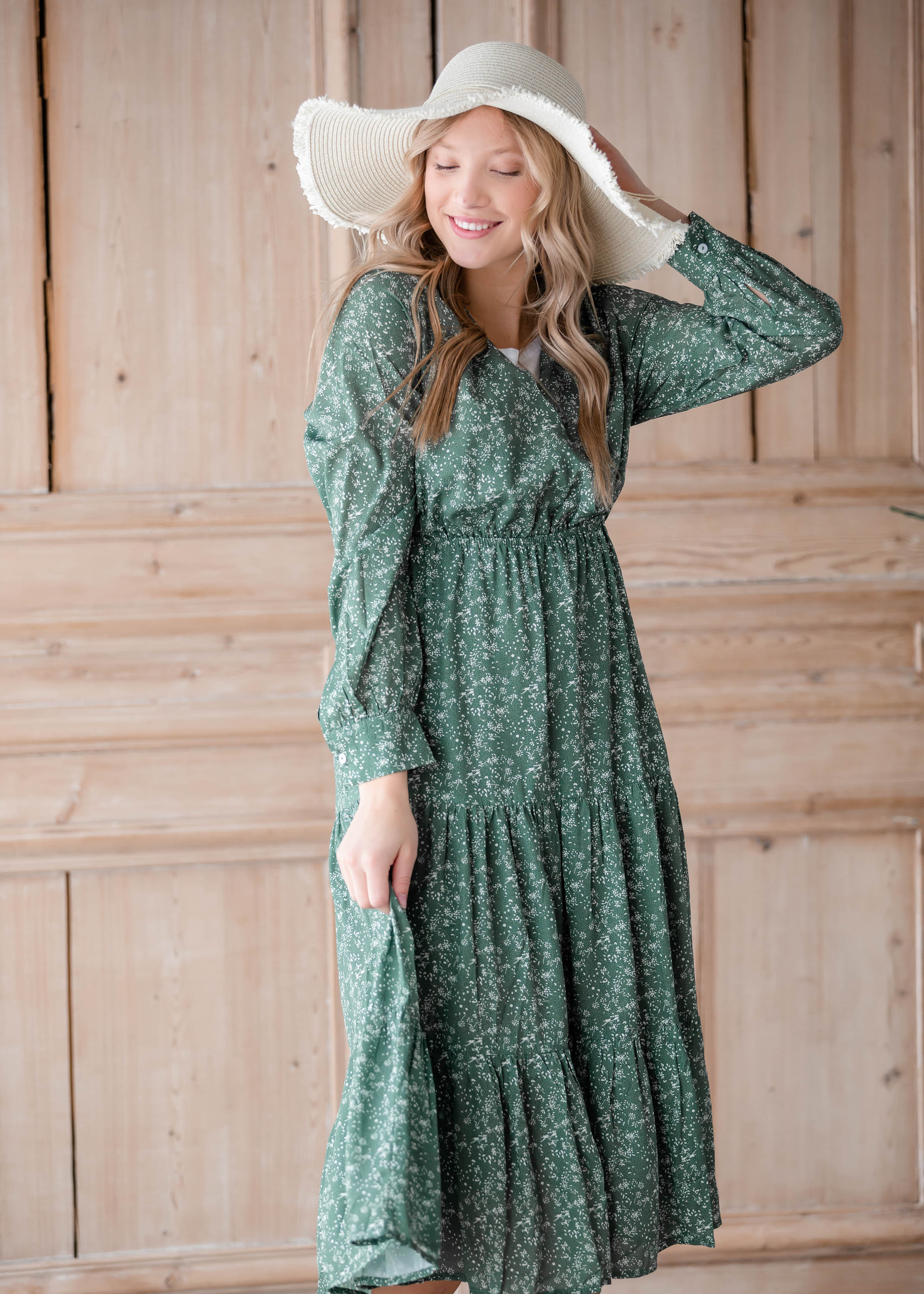 Green ditsy cheap print dress