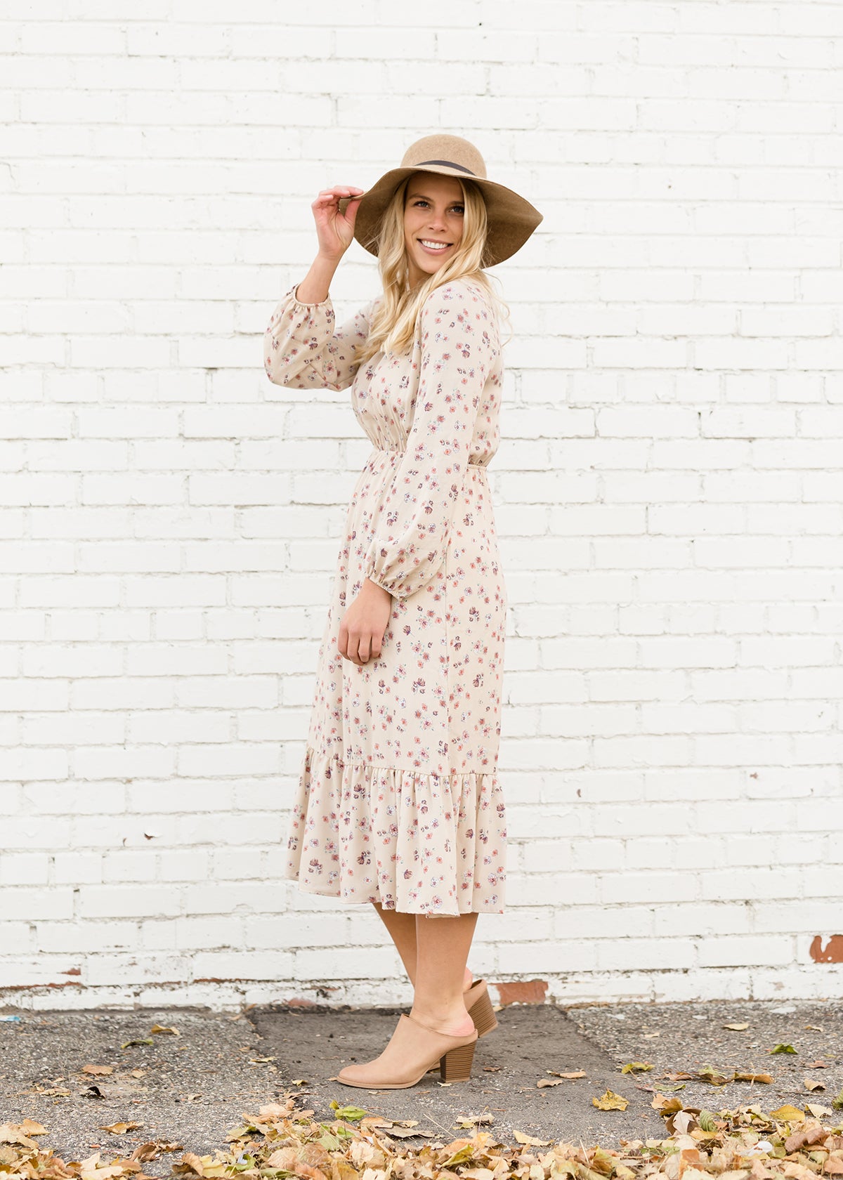 cream floral midi dress