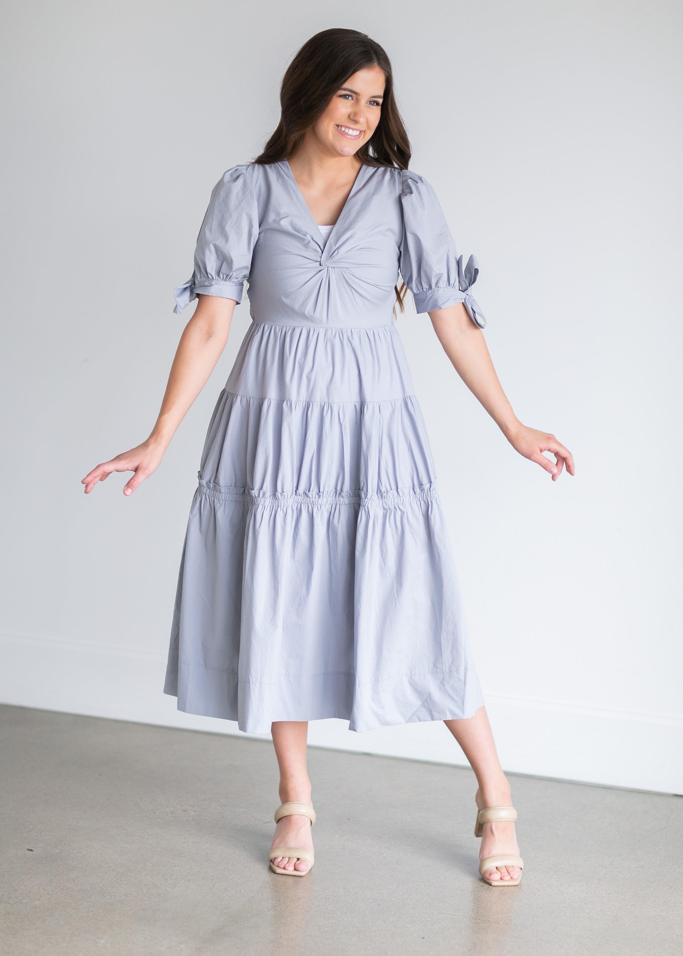 Dusty blue midi clearance dress