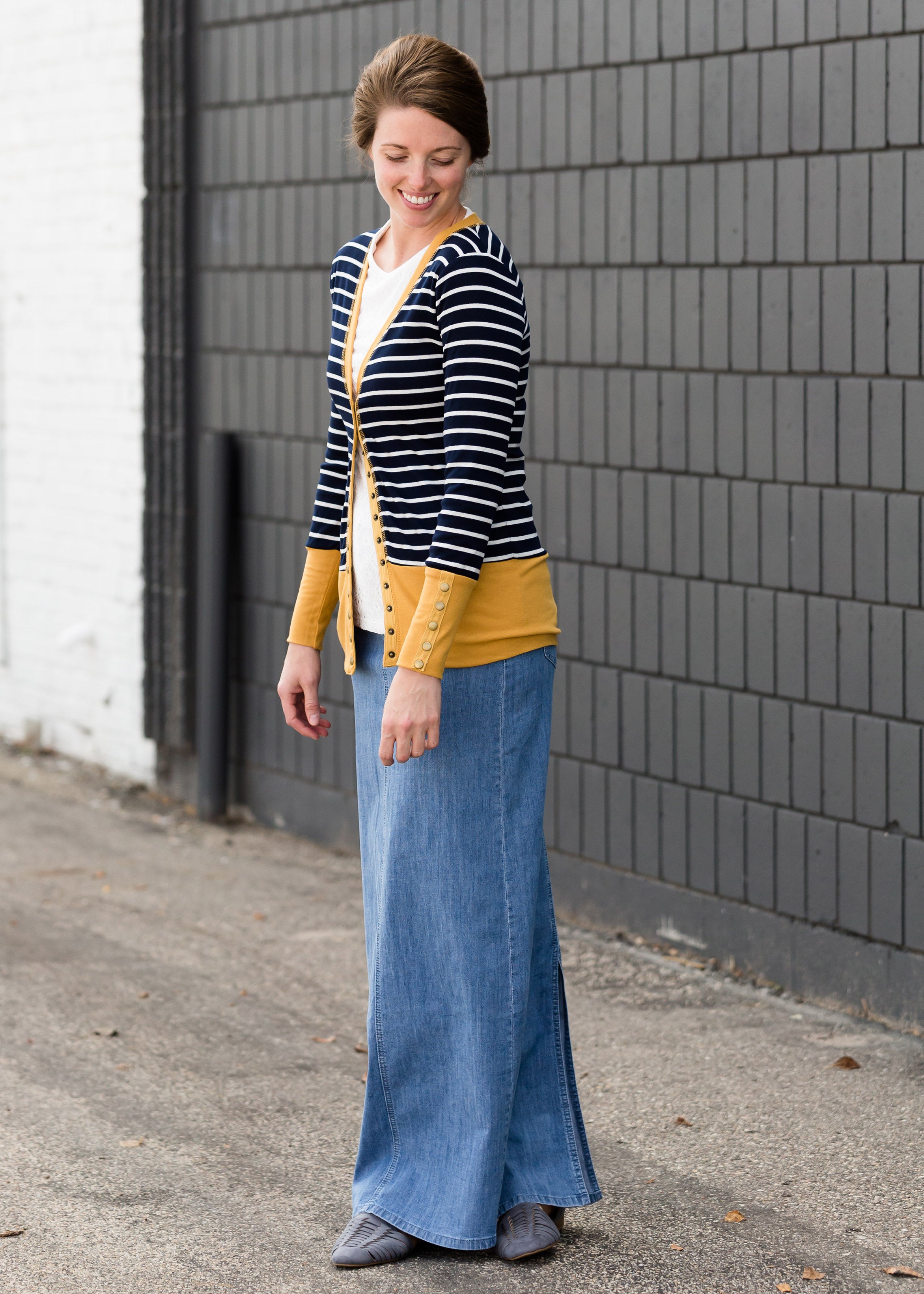 Knee length jean outlet skirts yellow