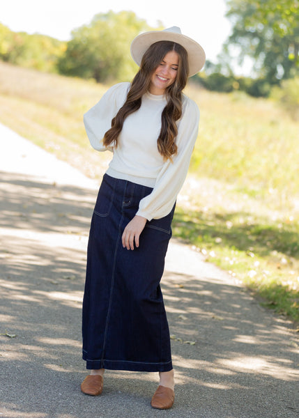 Esther Dark Denim Patch Pocket Long Denim Skirt - FINAL SALE