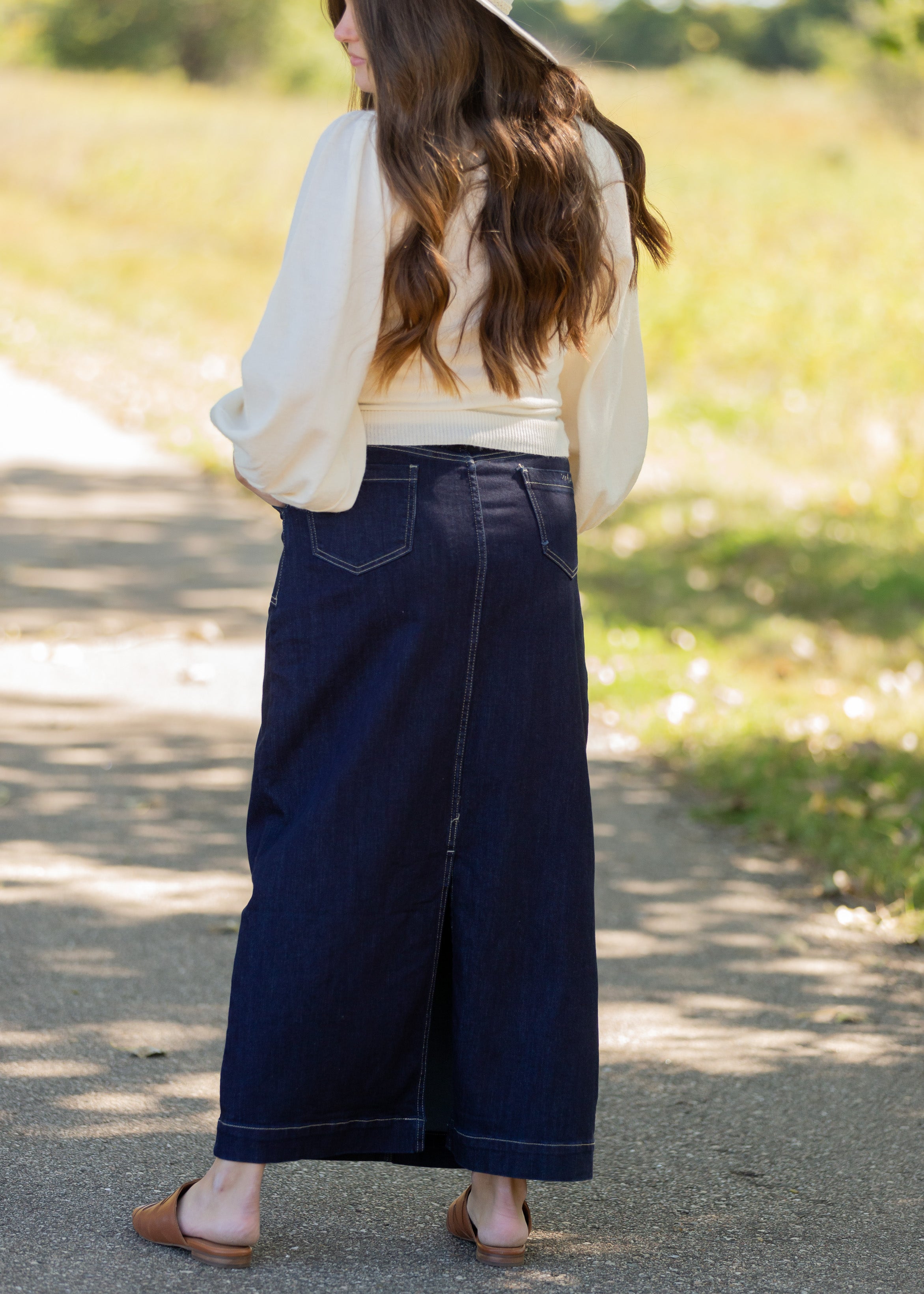 Esther Dark Denim Patch Pocket Long Denim Skirt - FINAL SALE