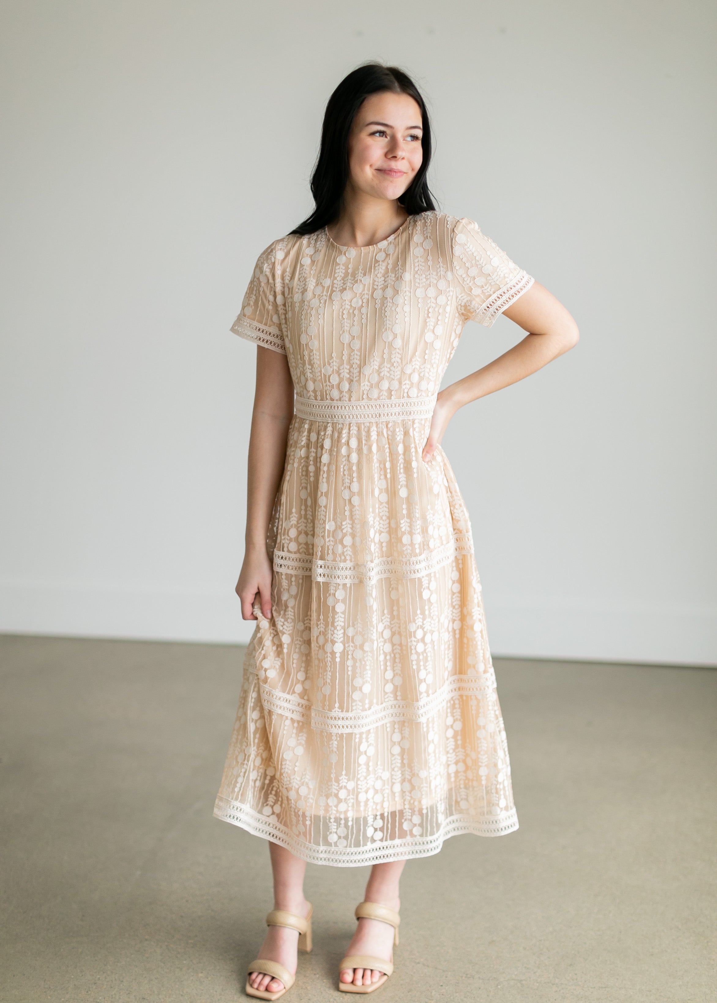 Beige lace hotsell midi dress