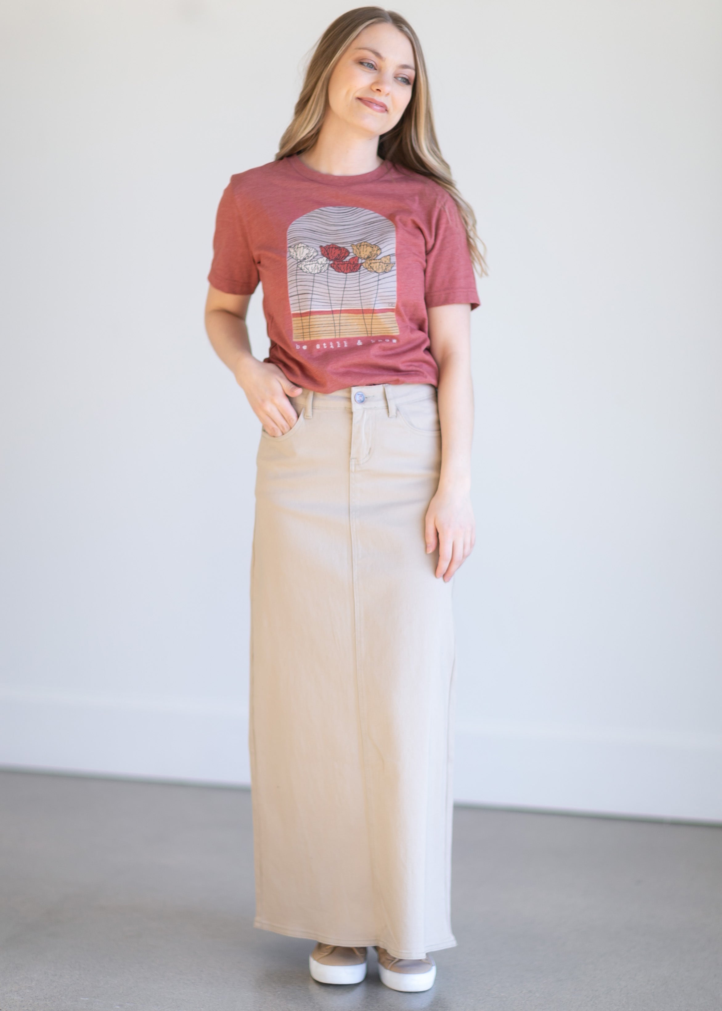 Khaki high clearance waisted long skirt