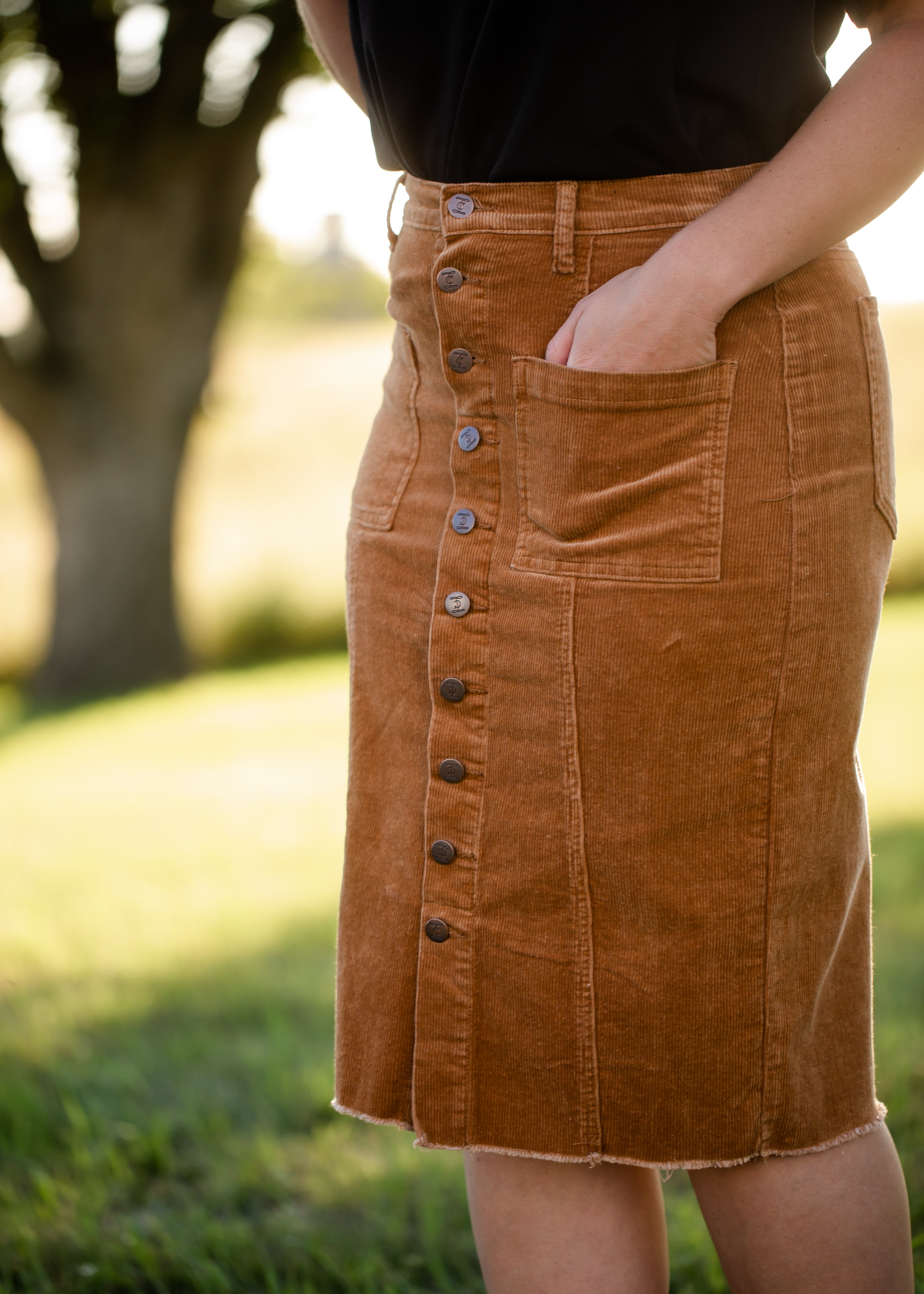 Rust button down clearance skirt