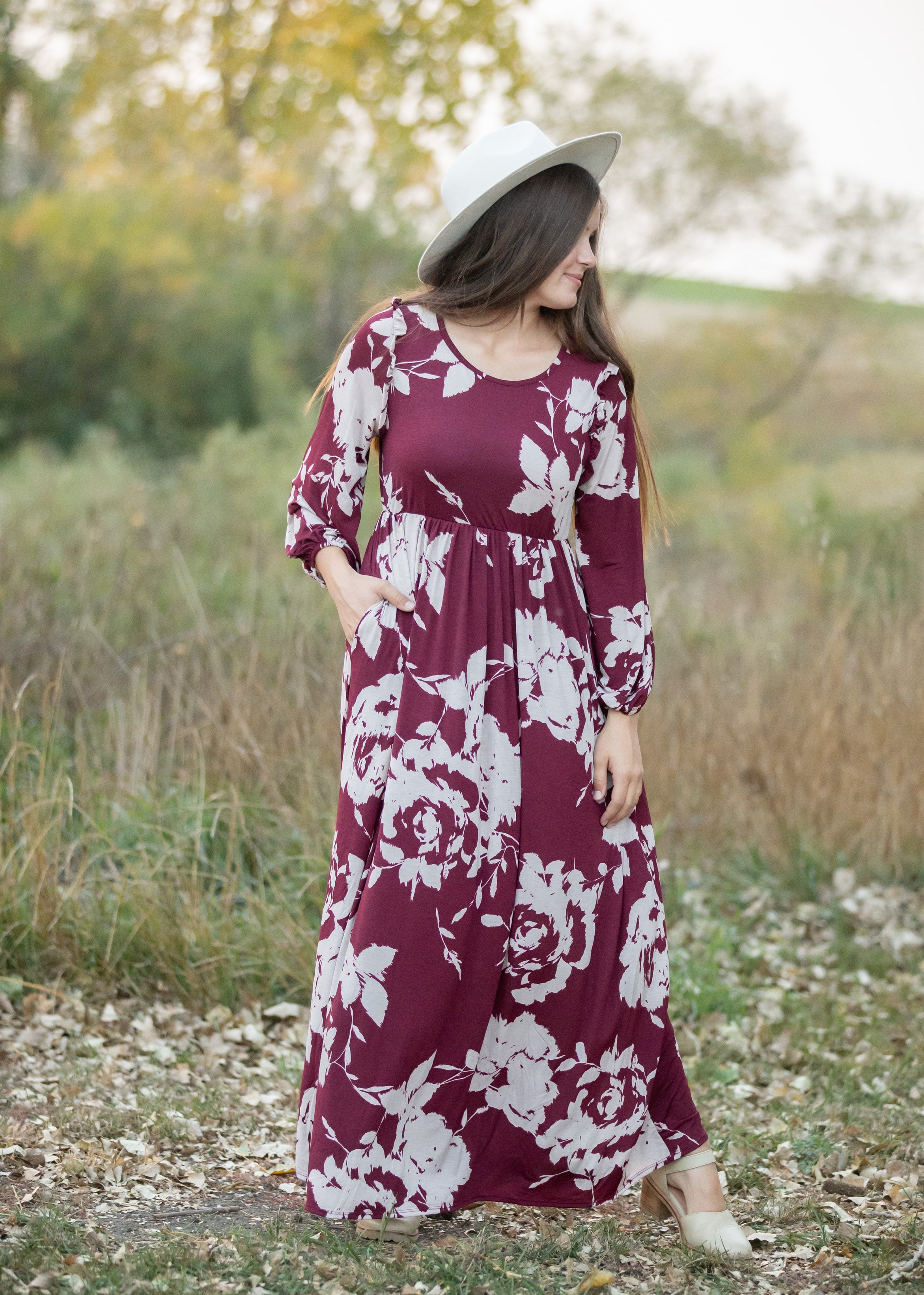 Floral print maxi dress with pockets sale