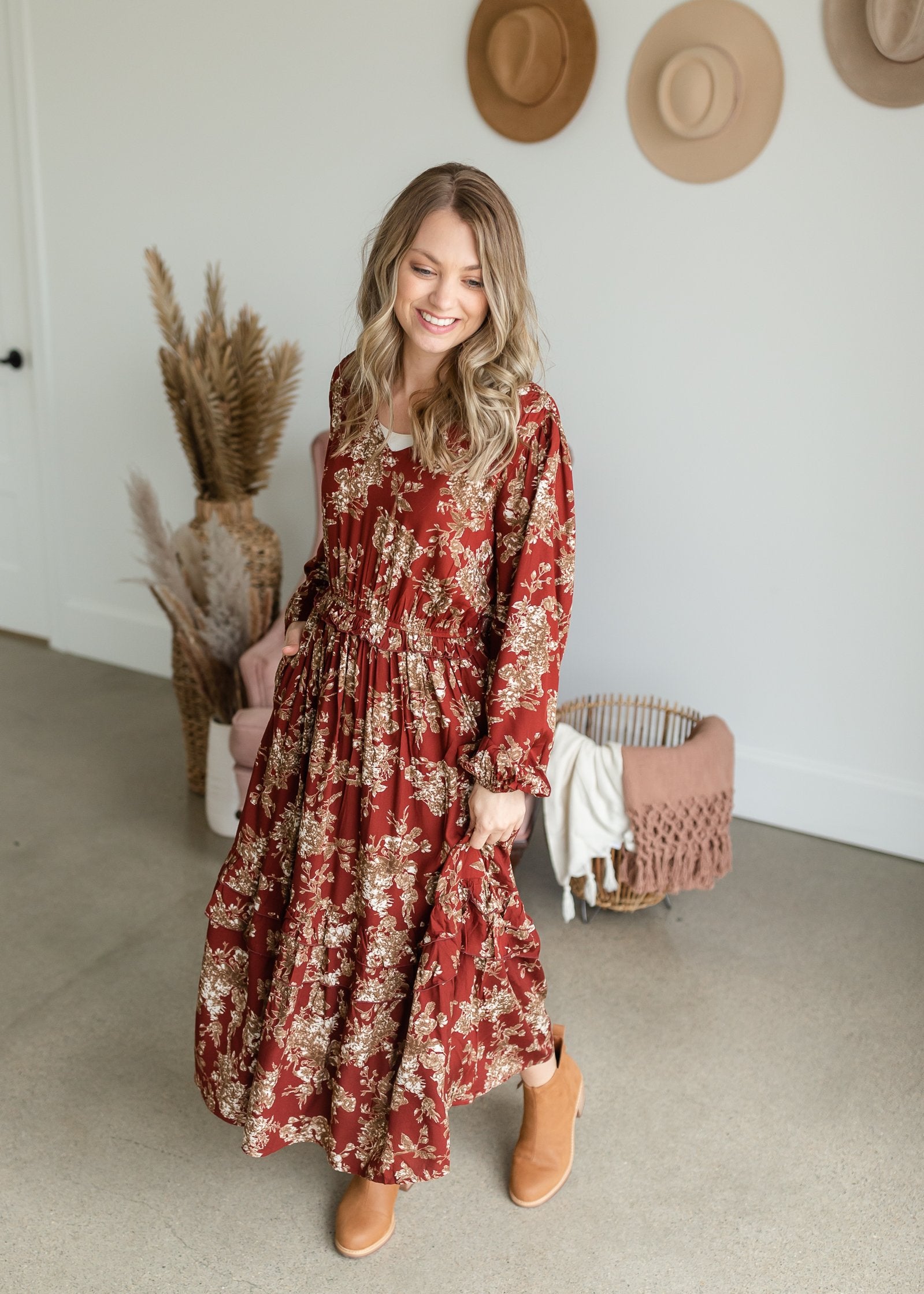 Printed Ruffle Hem Maxi Dress