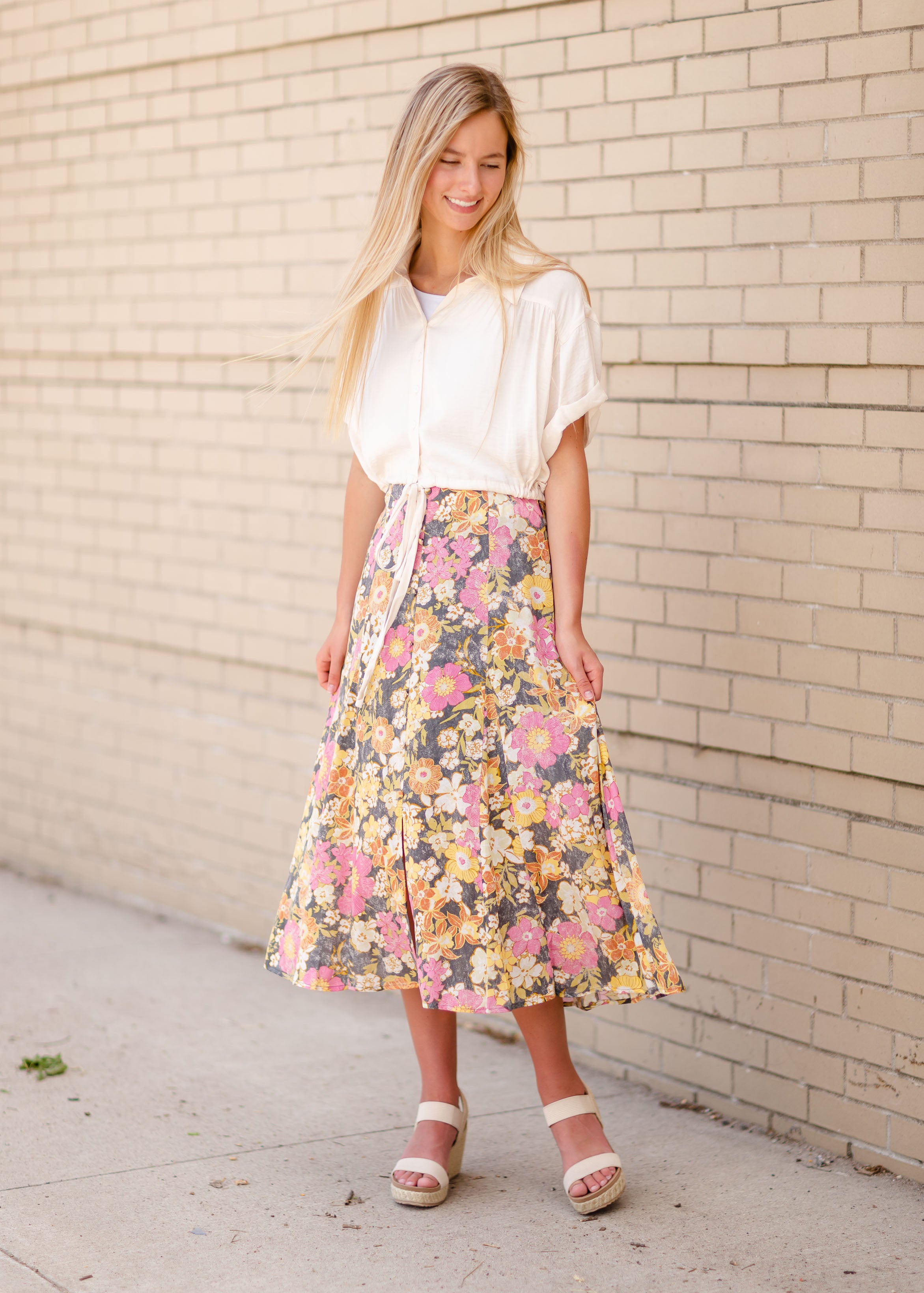 Flower Print Midi Skirt FINAL SALE Inherit Co