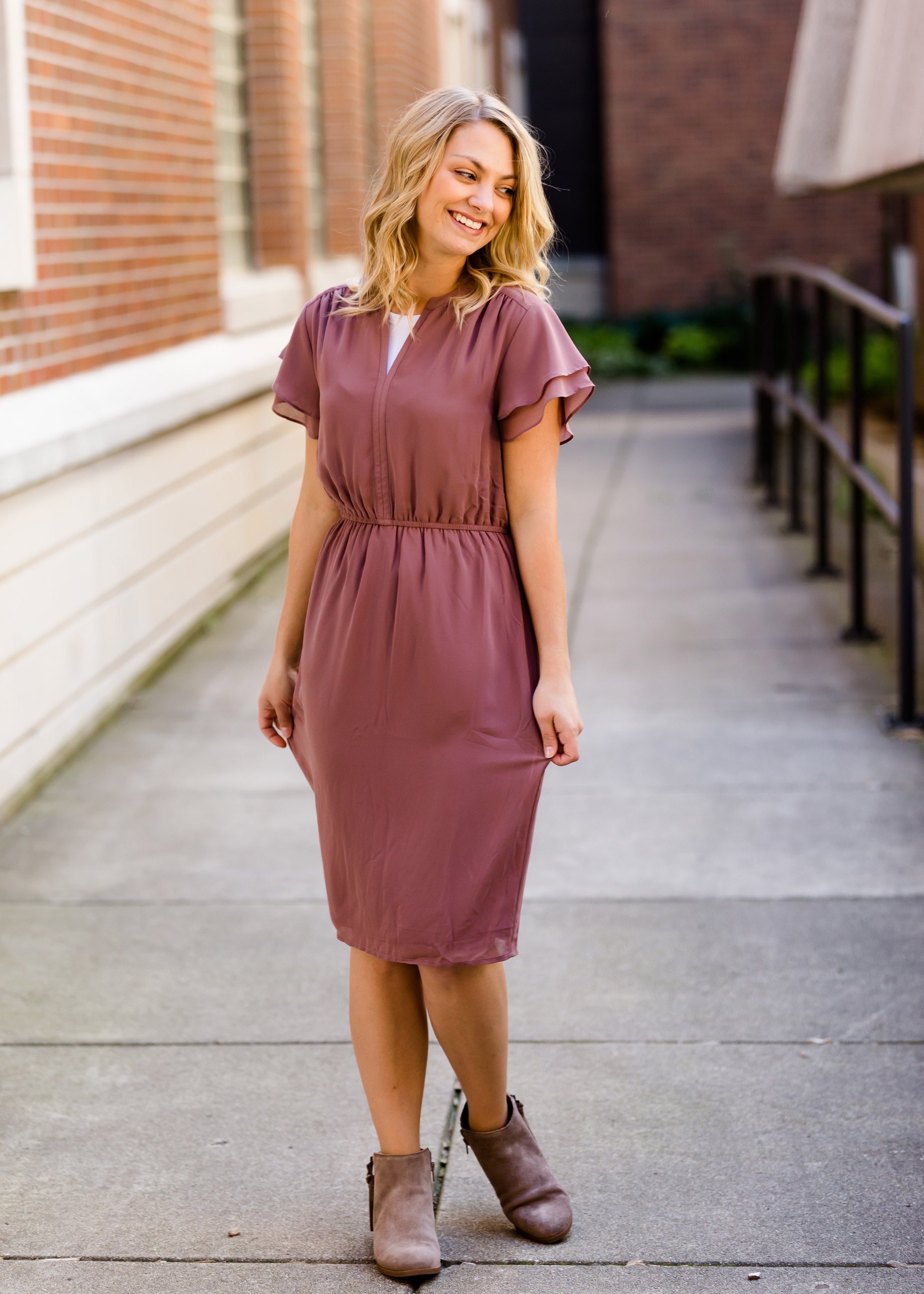 Modest midi outlet dresses with sleeves