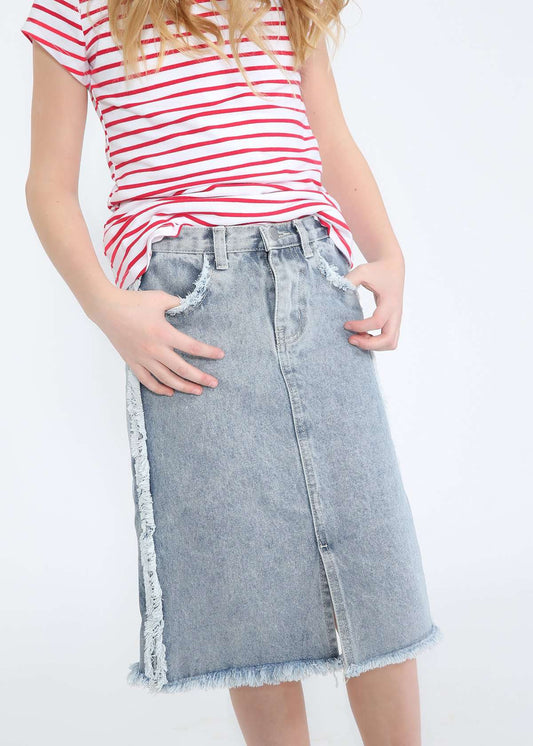 girls modest frayed denim skirt