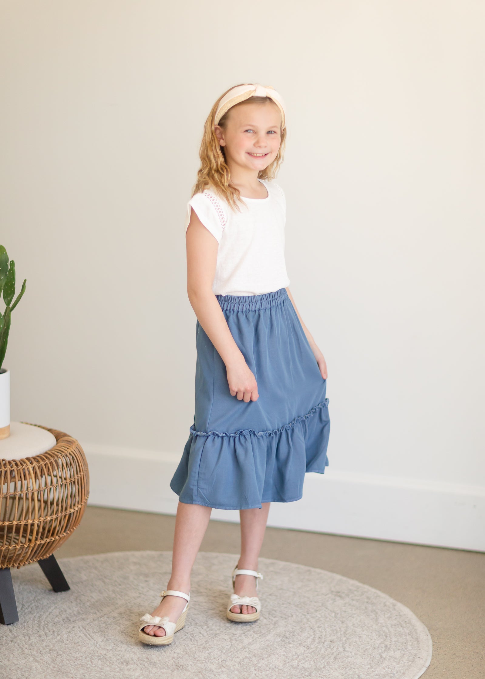 Denim ruffle midi skirt hotsell