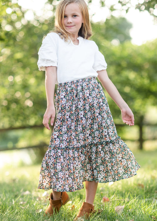 Girls Green Floral Pleated Ruffled Skirt Skirts Hayden