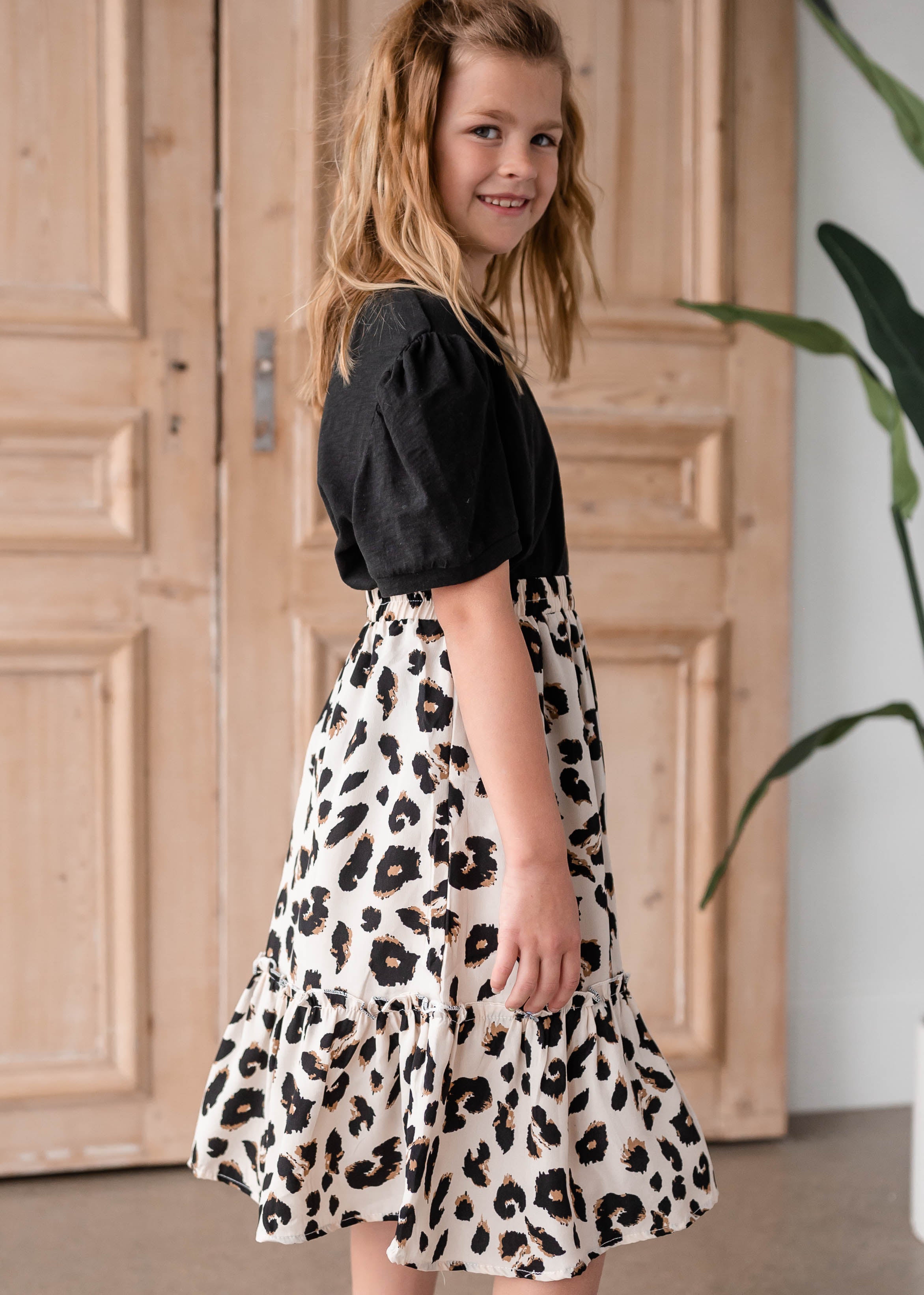 Girls Leopard Print Midi Skirt Inherit Co