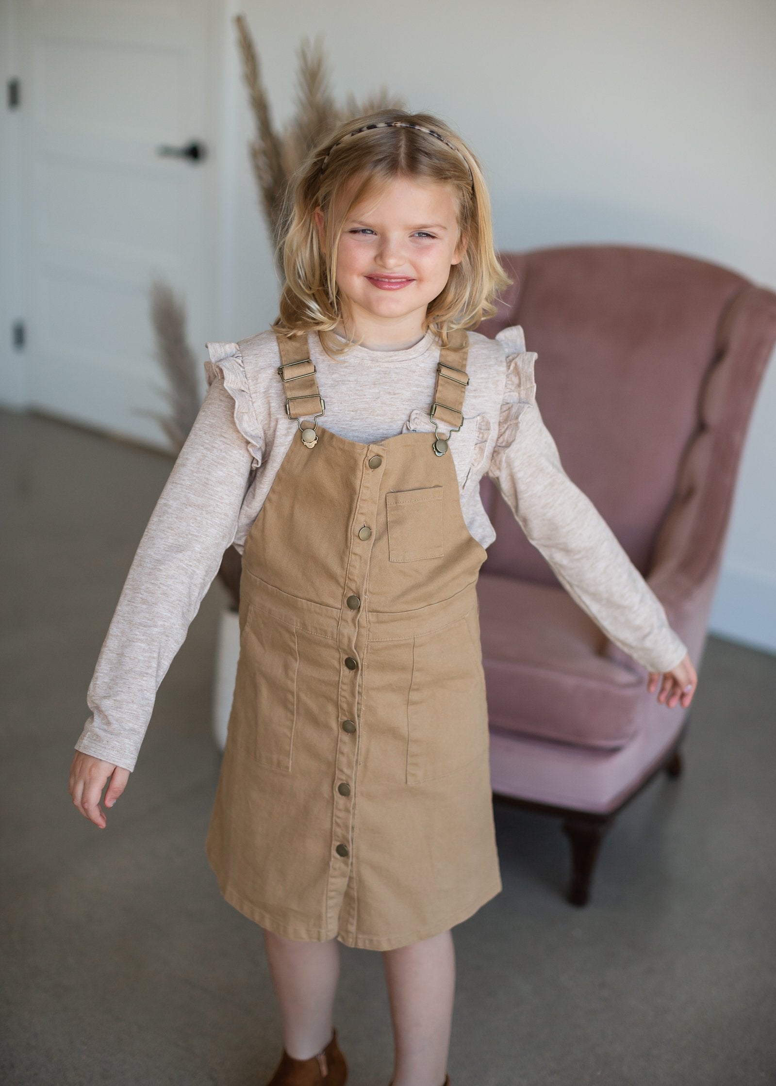 Girls Patch Pocket Button Down Overall Dress FINAL SALE S