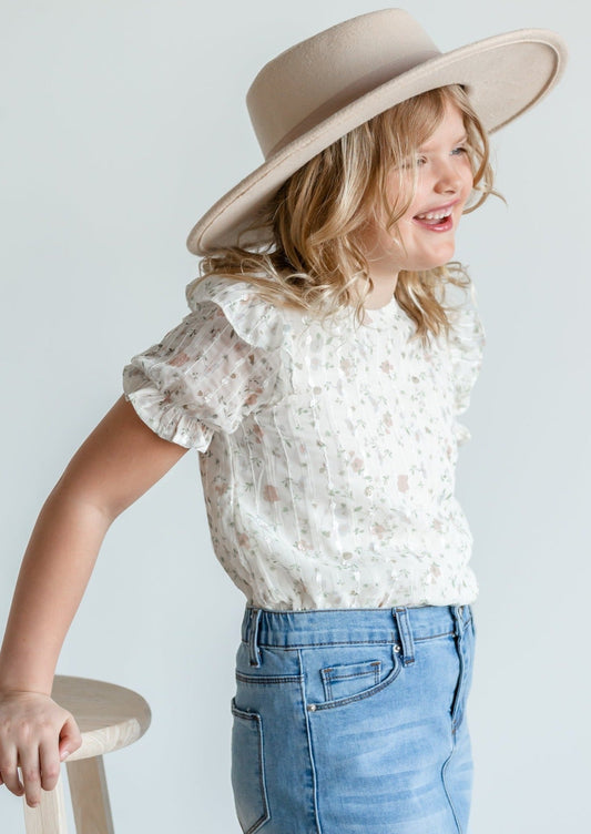 Girls Textured Printed Ruffle Top Girls Hayden Los Angeles