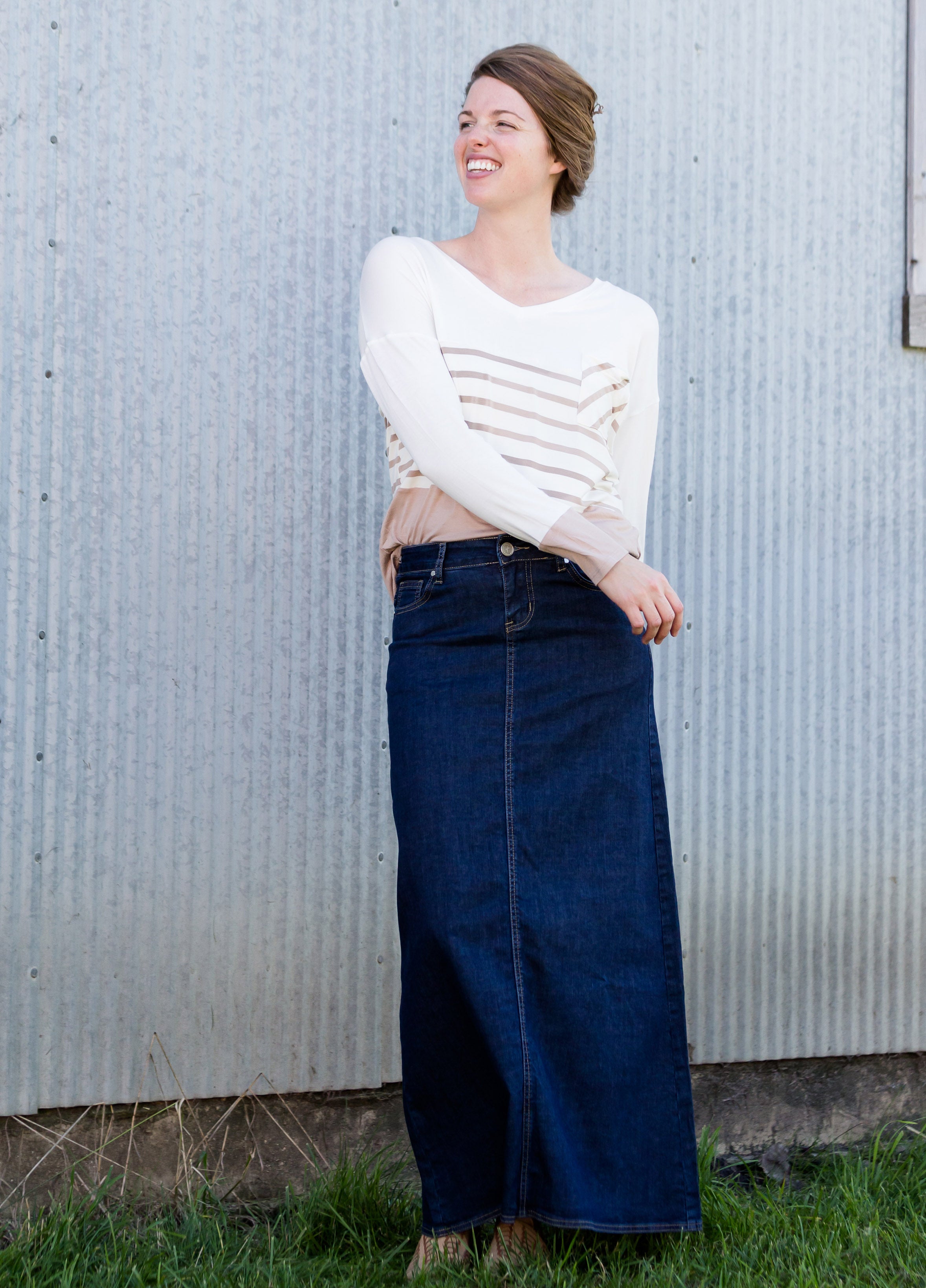 Women High Split Denim Jean Skirt Button Up Gradient Blue A-line Long Skirt  | eBay