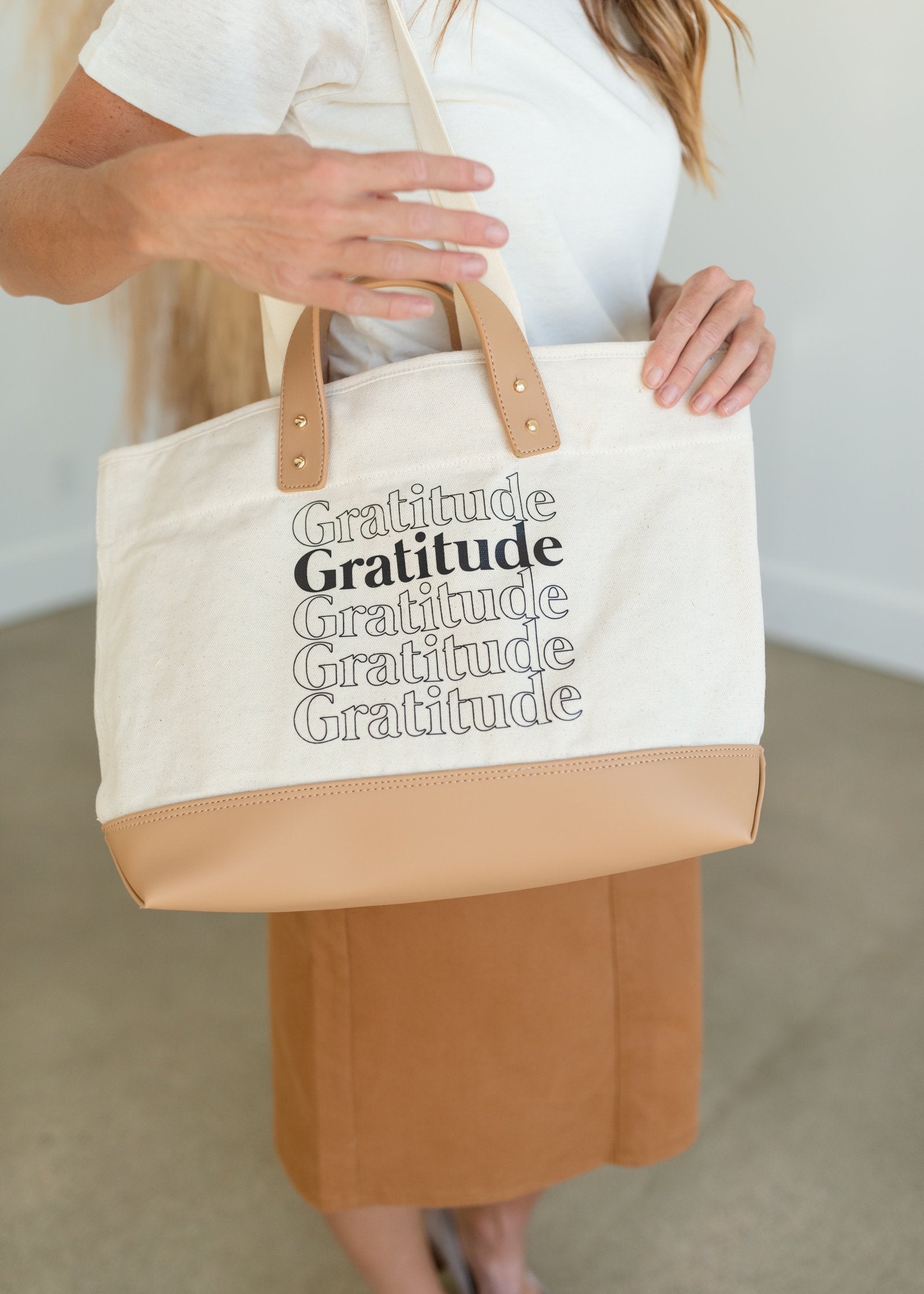 Gratitude Canvas + Faux Leather Tote Bag - FINAL SALE – Inherit Co.