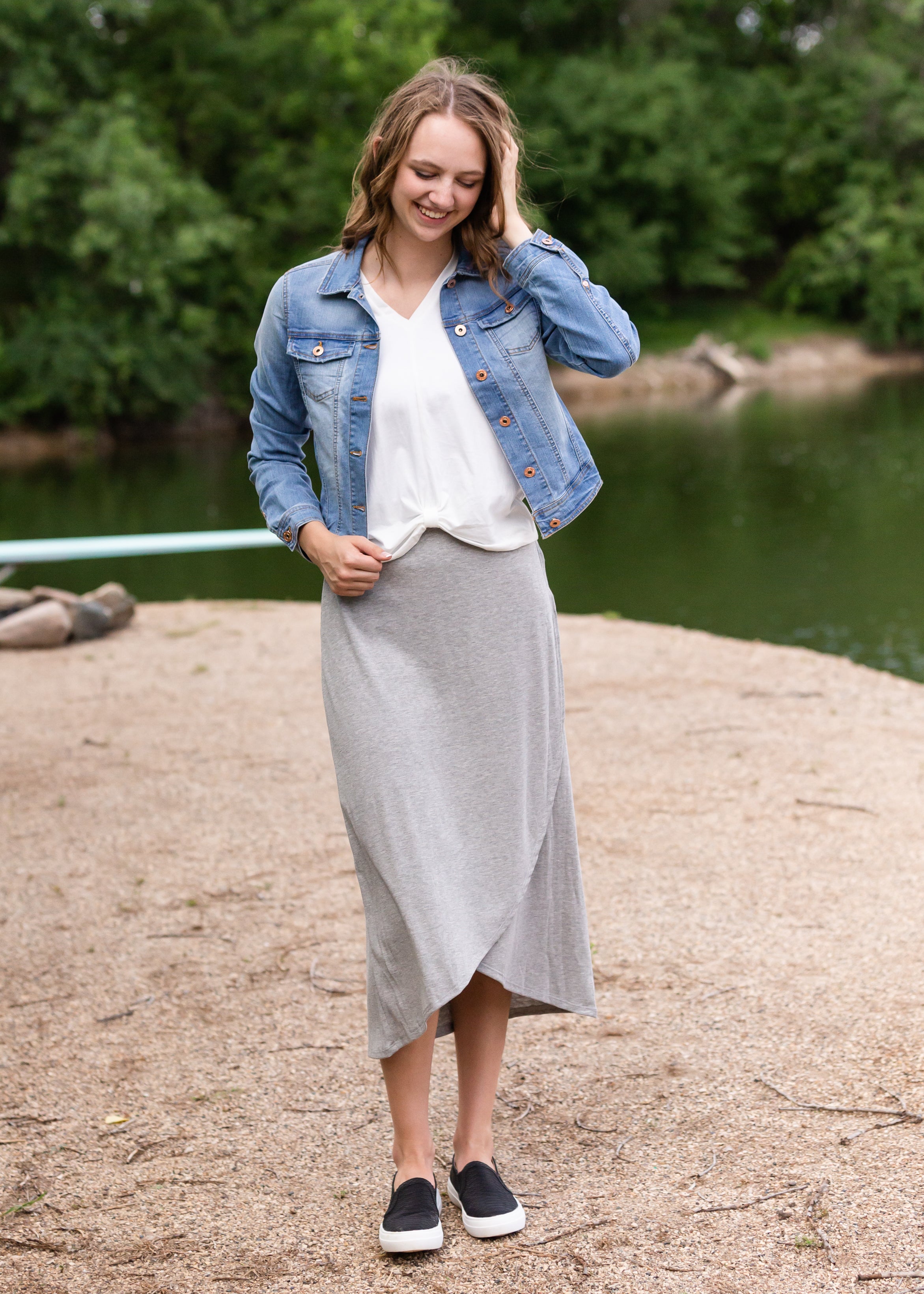 Gray knit cheap midi skirt