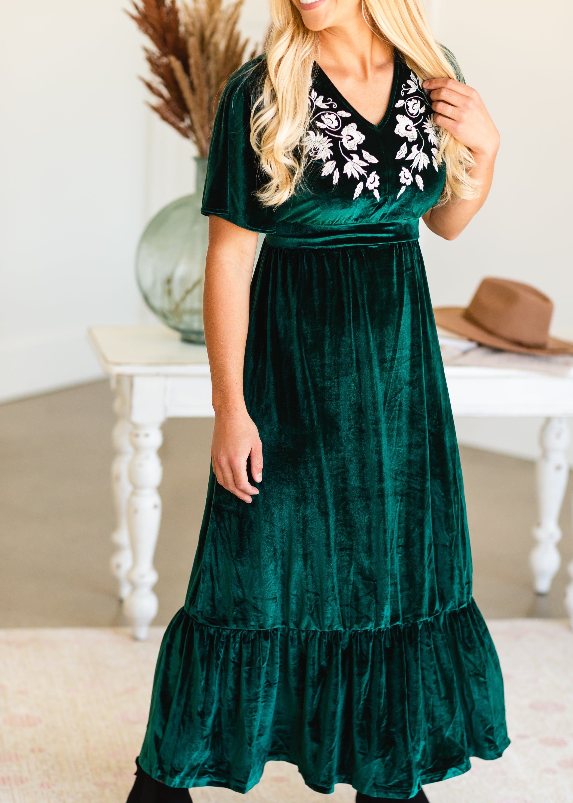 Velvet maxi hotsell dress green