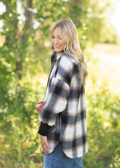 Harper Black Plaid Zip Up Shacket Tops