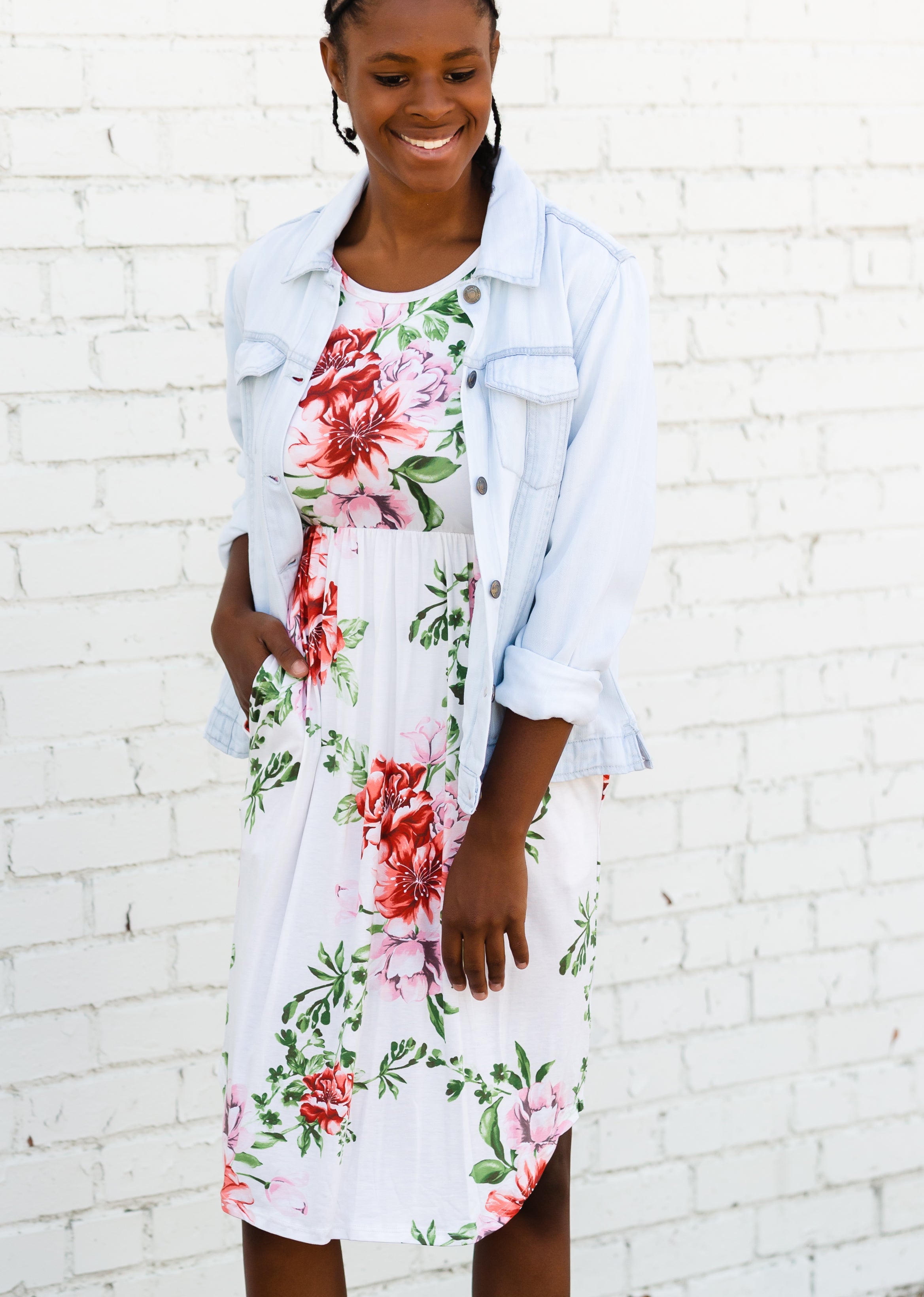 Ivory top floral dresses