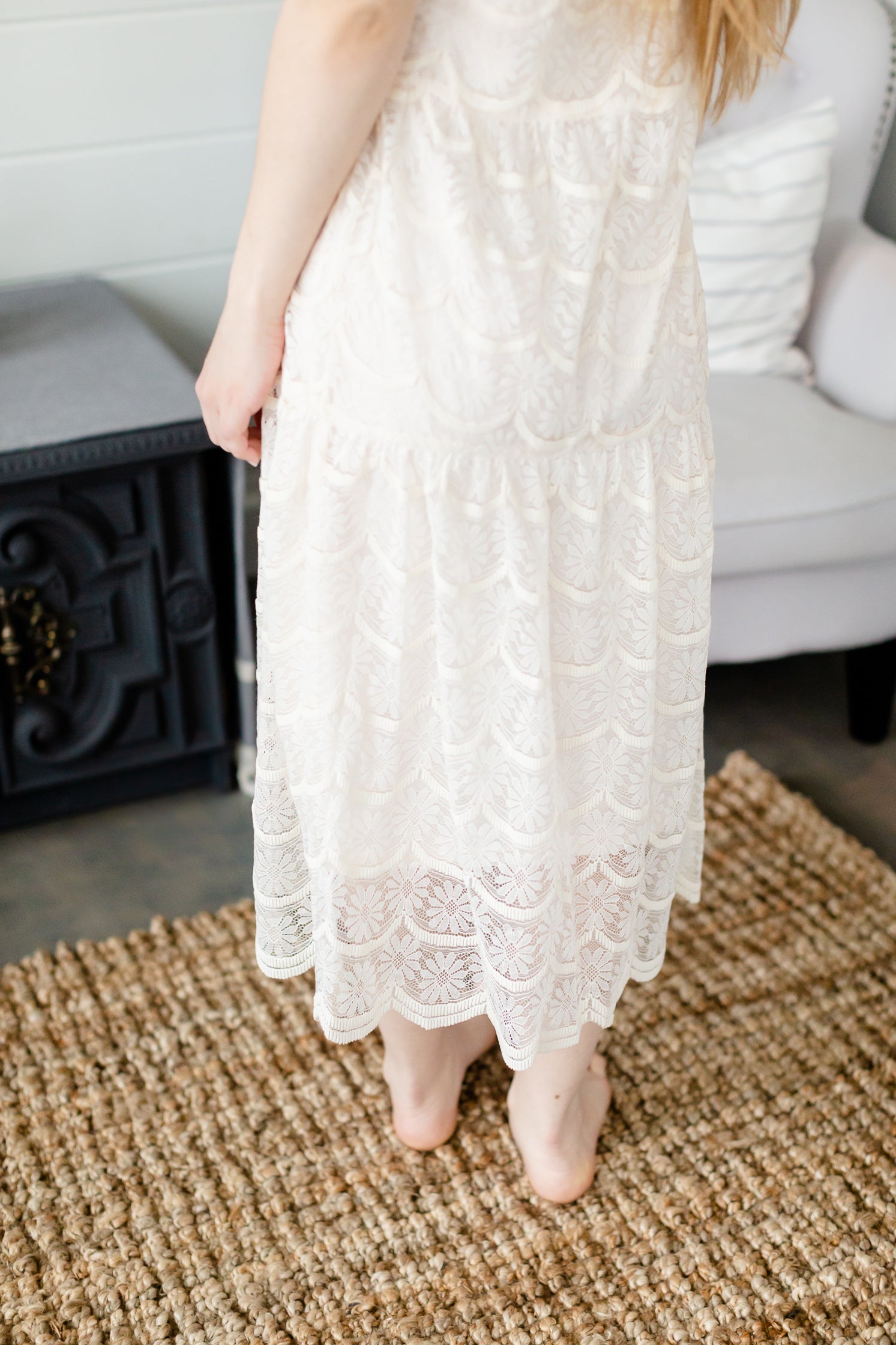 Ivory Lace Overlay Midi Dress FINAL SALE Inherit Co