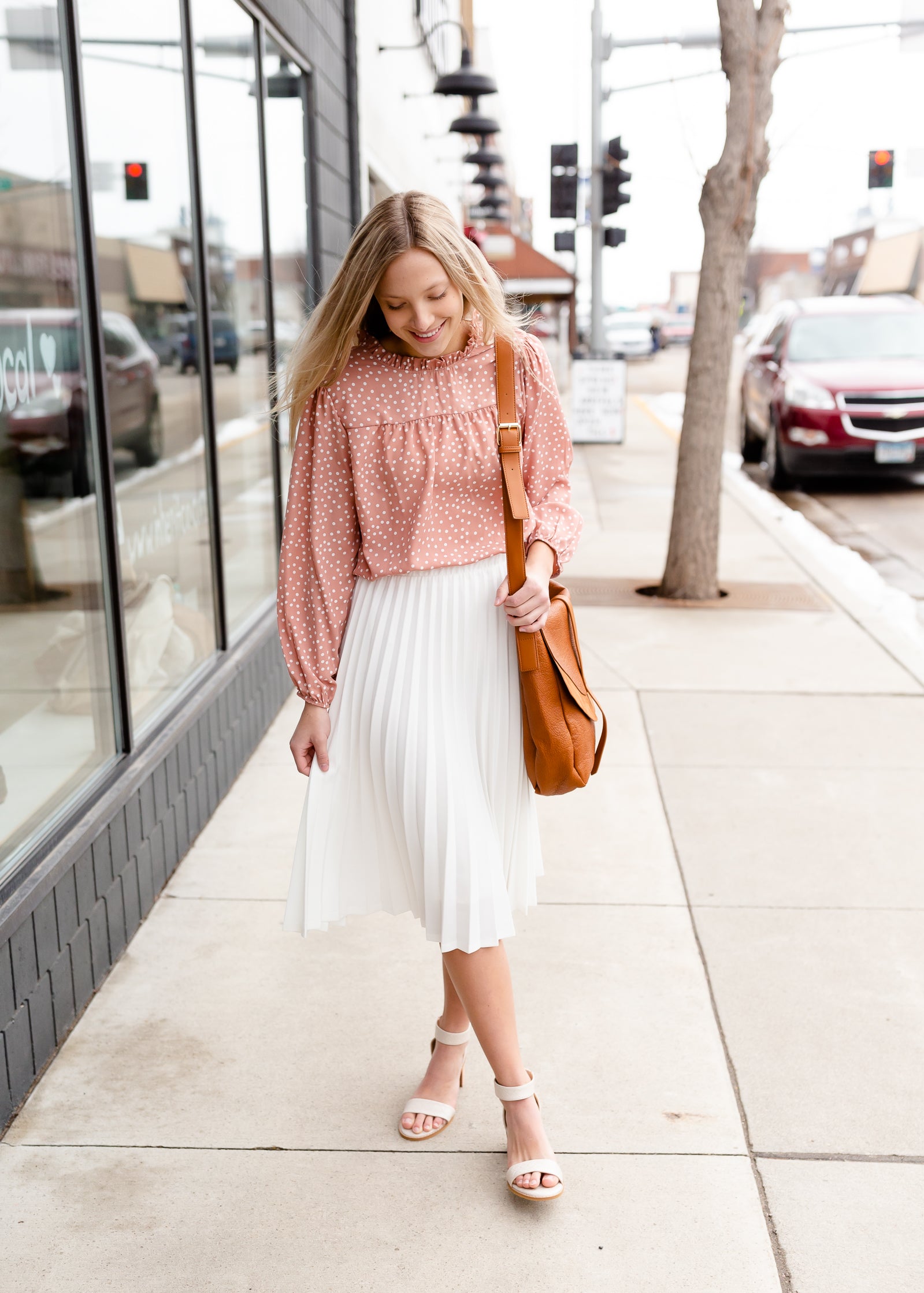 Ivory Pleated Stretch Waist Midi Skirt FINAL SALE Inherit Co