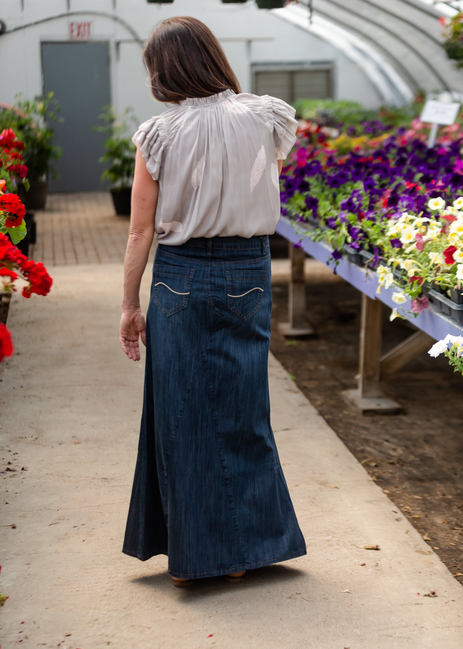 A line 2025 dark denim skirt