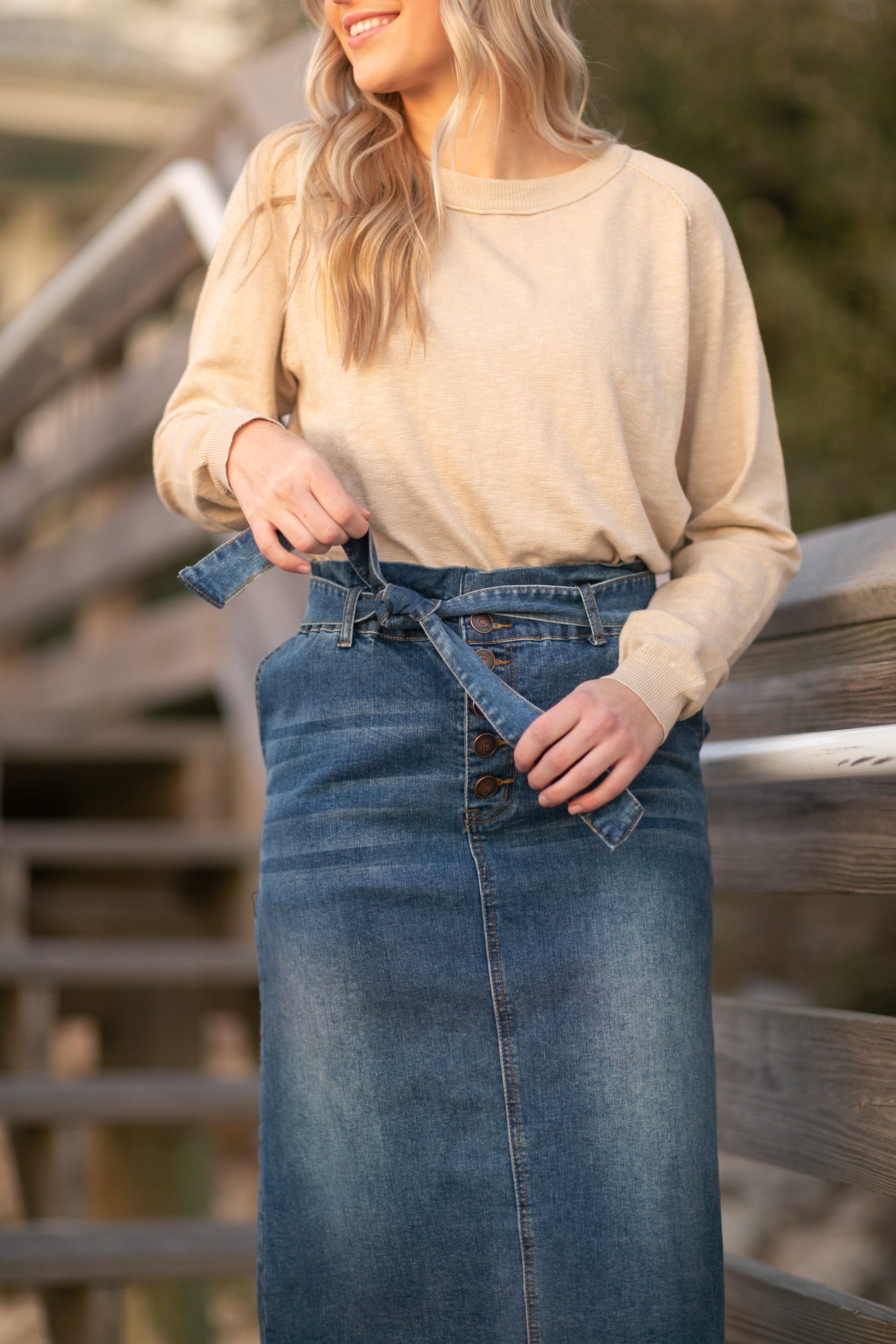 Paperbag waist denim outlet skirt