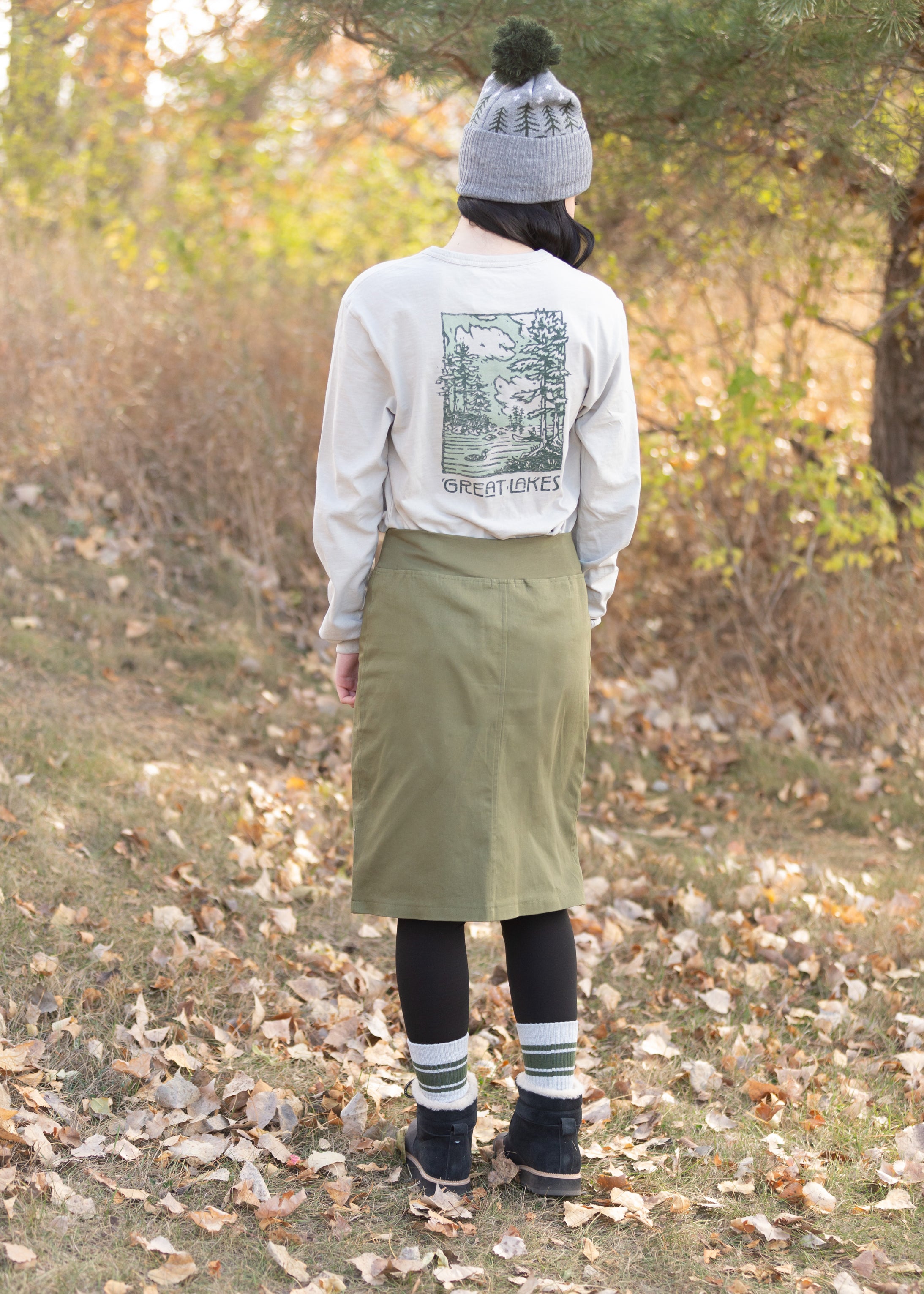 Lara Elastic Waist Olive Midi Skirt | Inherit Clothing Company