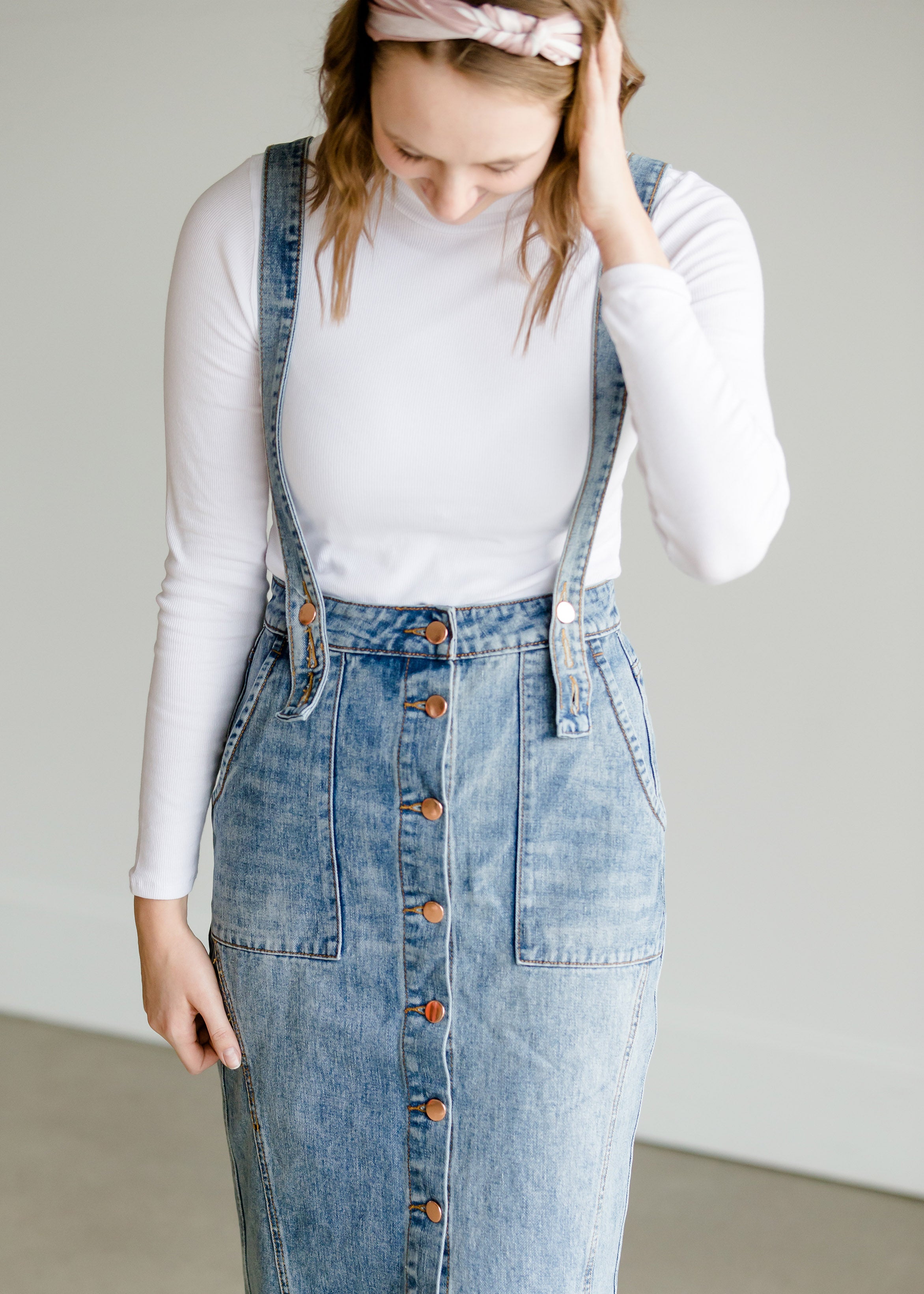 Light Denim Pinafore Skirt Inherit Co