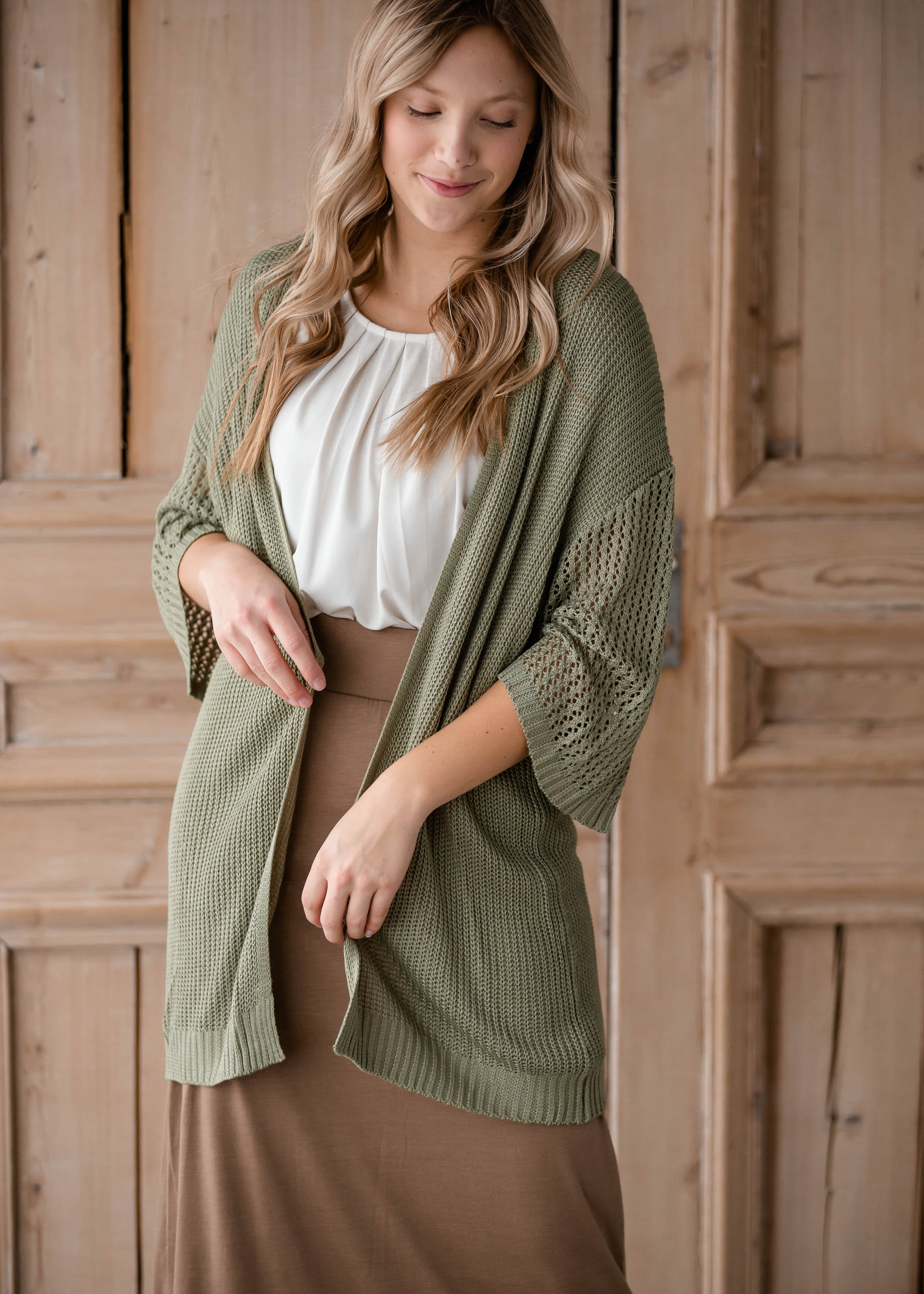 Light Knit Cardigan With Open Knit Bell Sleeves FINAL SALE Inherit Co