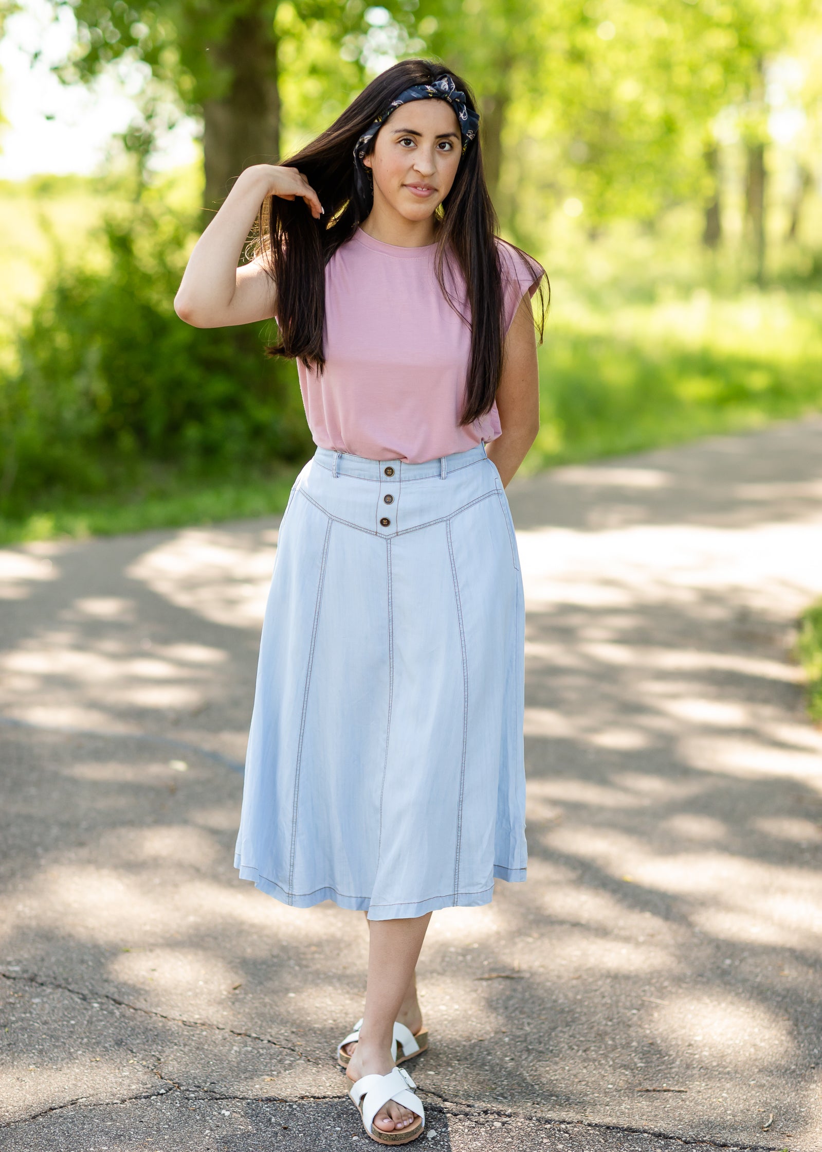 Chambray denim skirt fashion