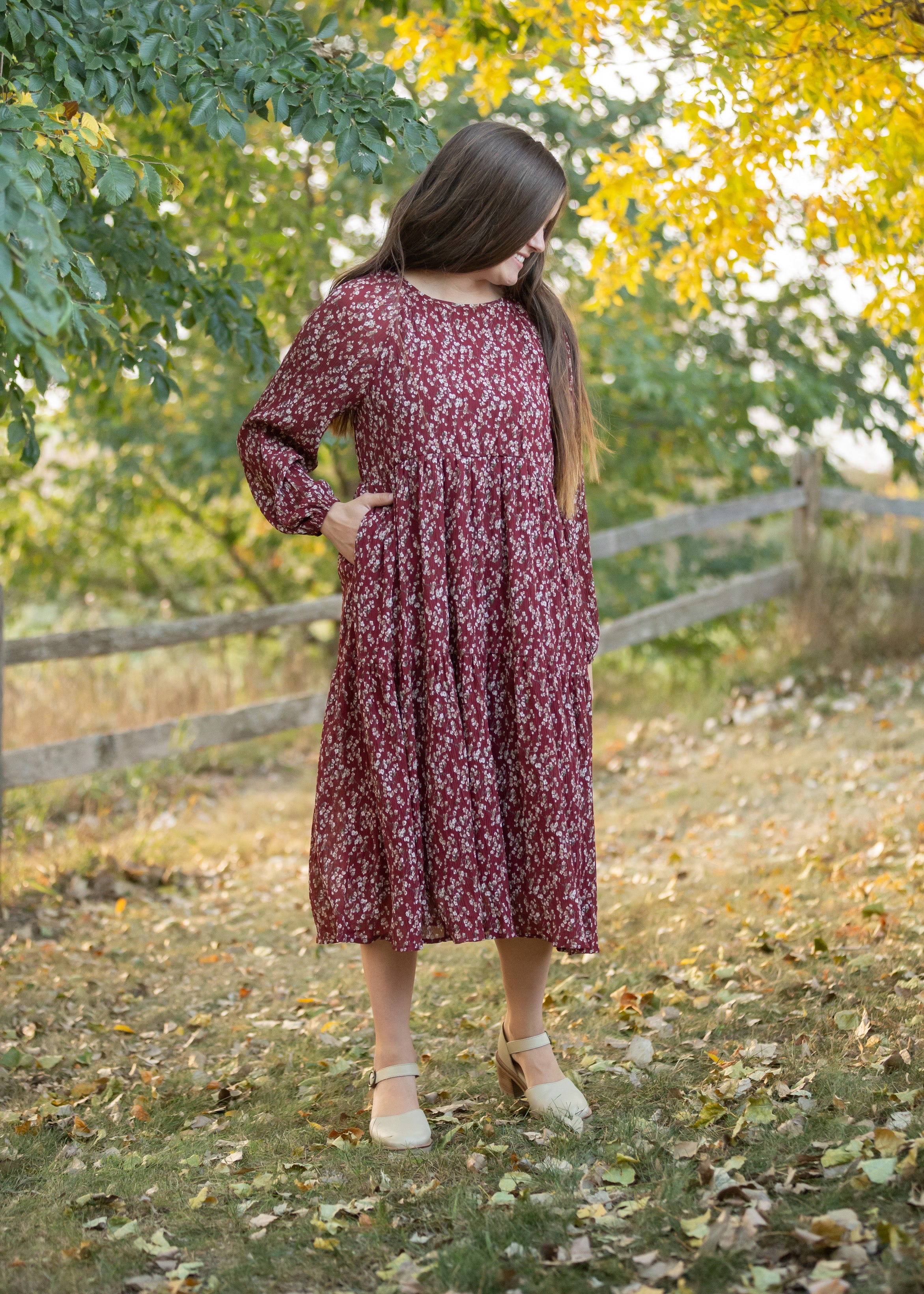 Long Sleeve Ditsy Print Tiered Midi Dress - FINAL SALE – Inherit Co.