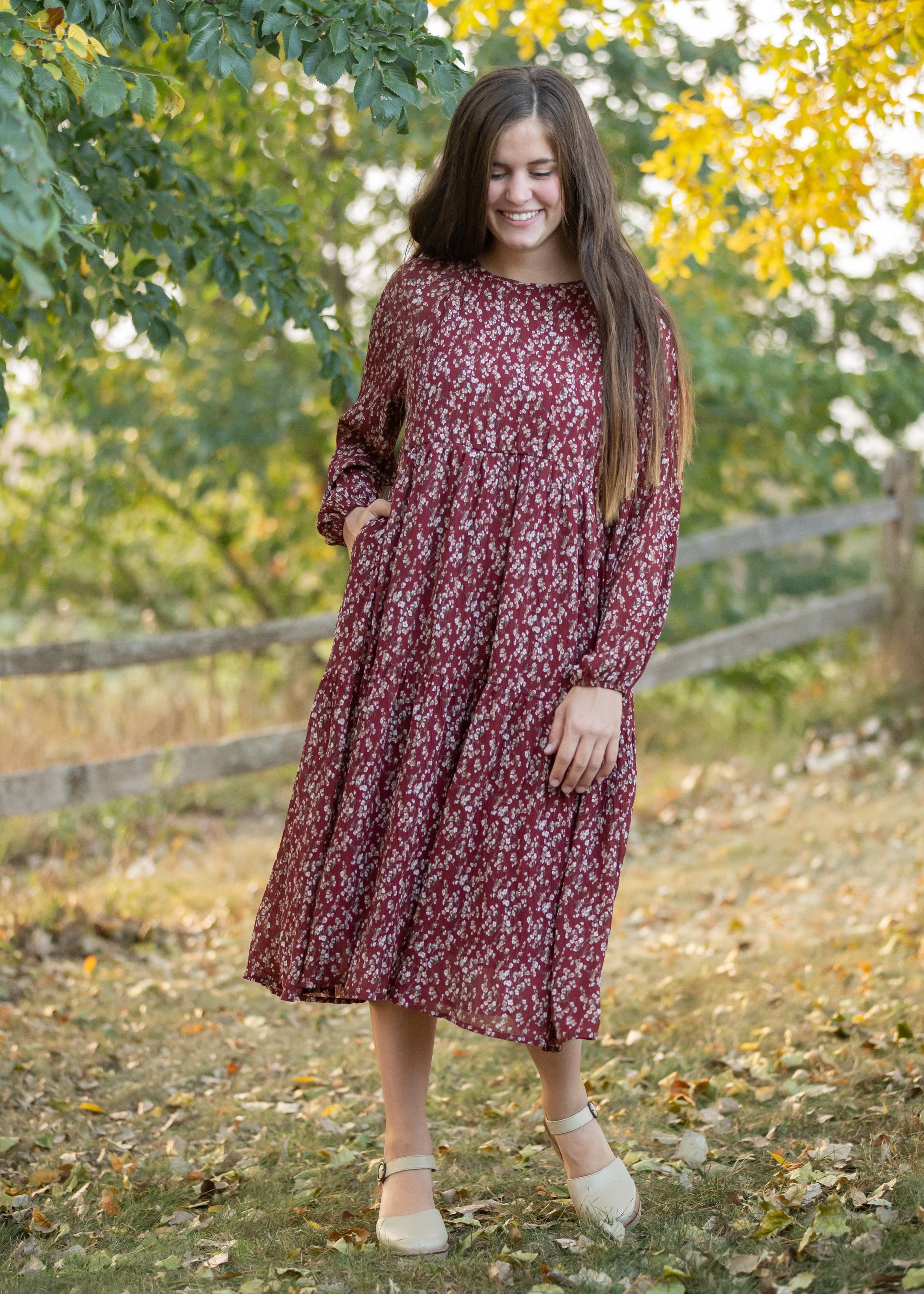 Long Sleeve Ditsy Print Tiered Midi Dress - FINAL SALE – Inherit Co.