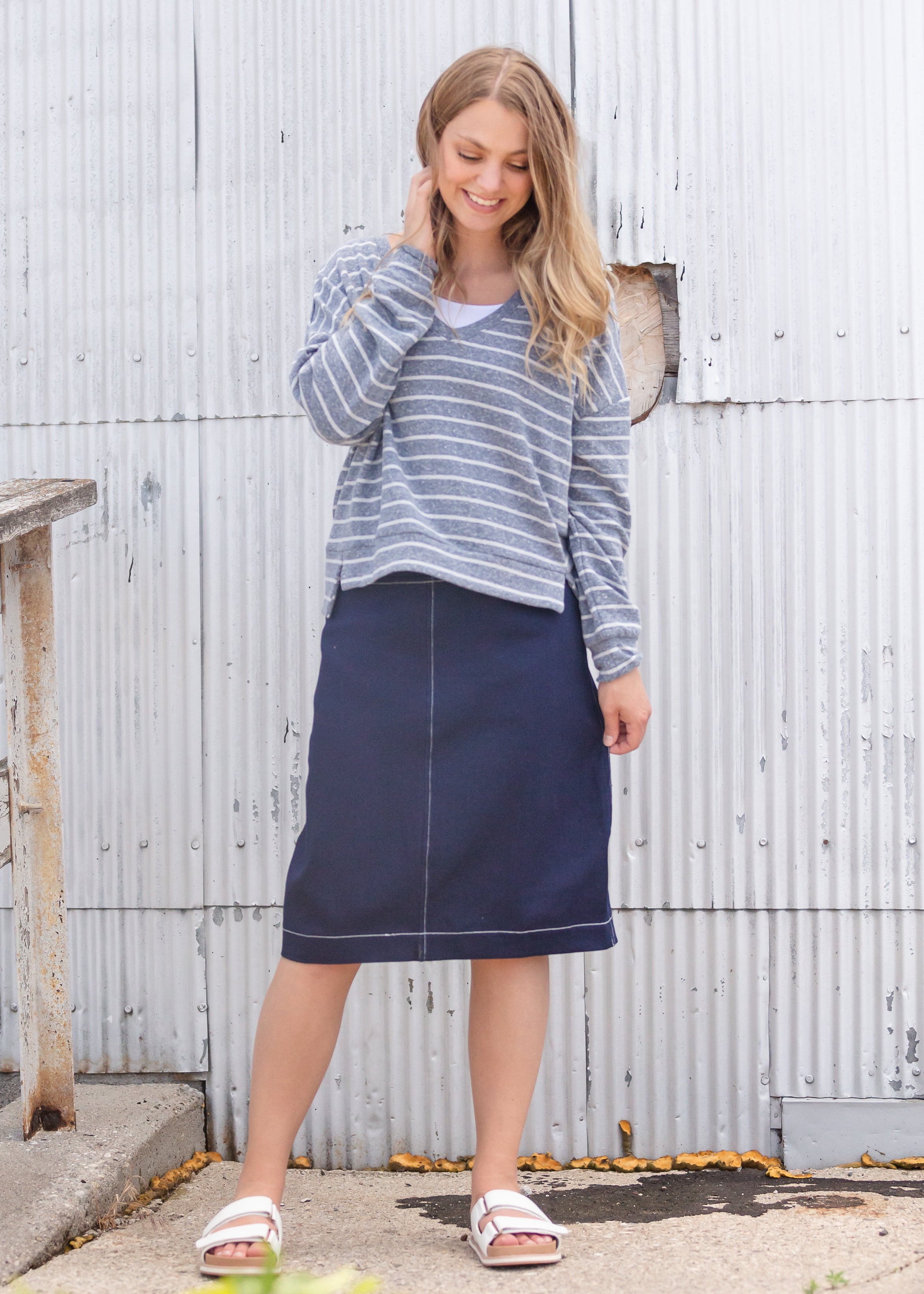 Elastic waist jean outlet skirt