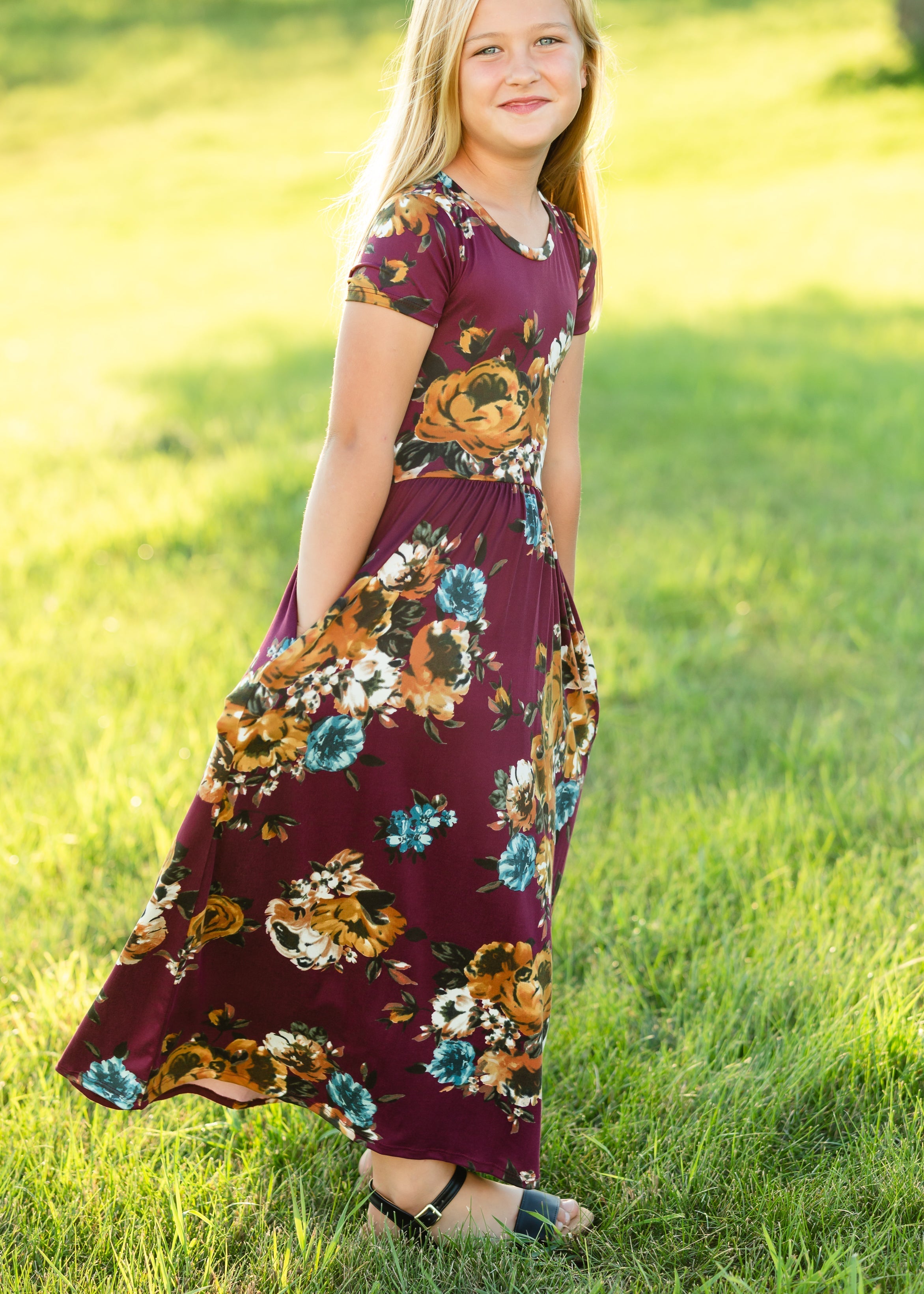 Maroon Floral Fit and Flare Maxi Dress Inherit Co