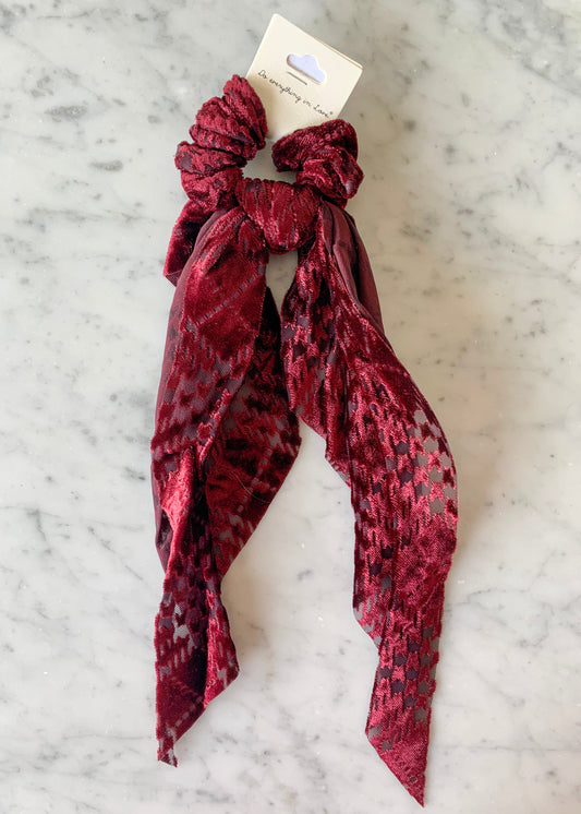 Maroon Plaid Velvet Scarf Scrunchie - FINAL SALE Accessories