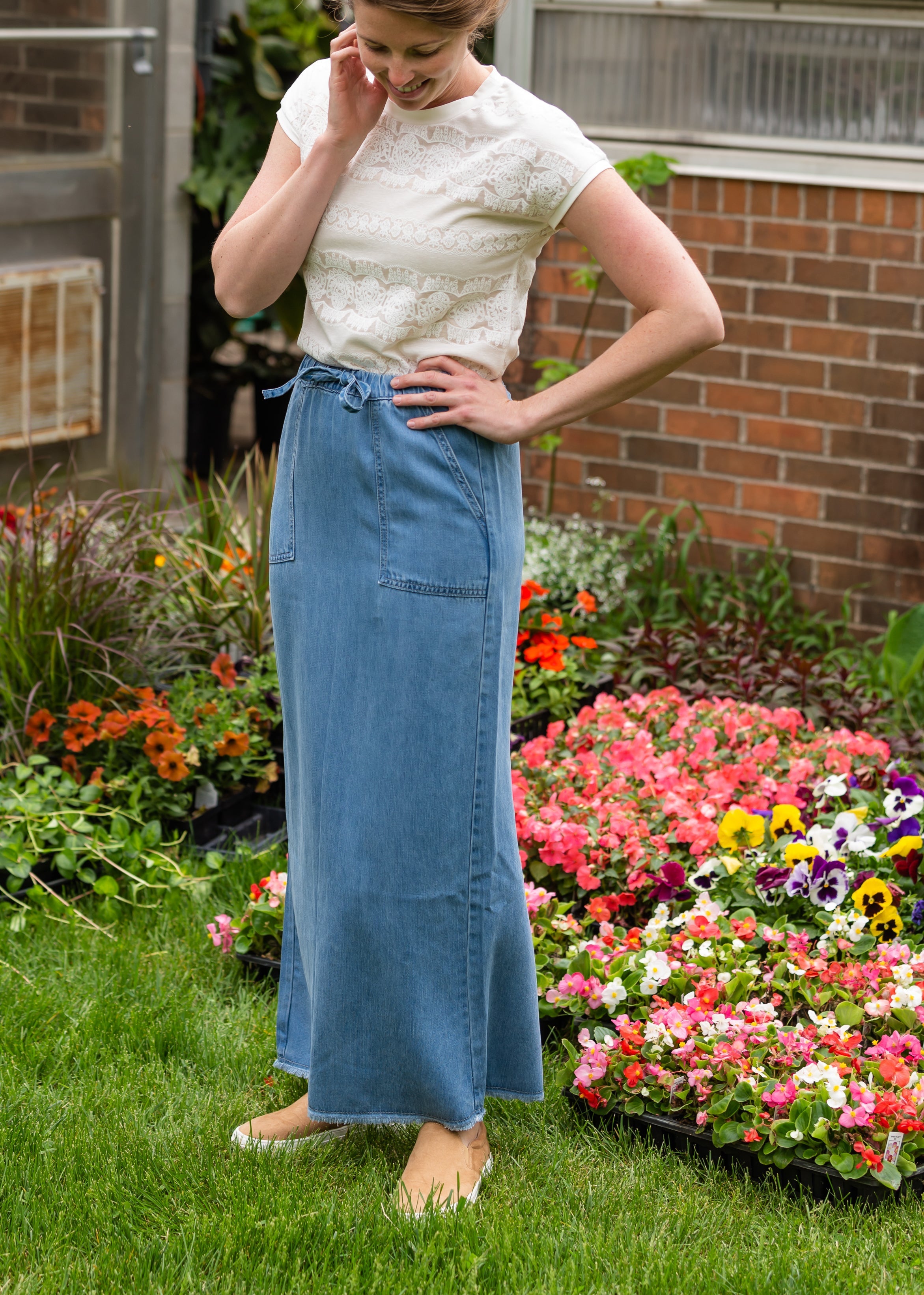 Chambray Tiered Button Up Maxi Skirt – Rag & Muffin