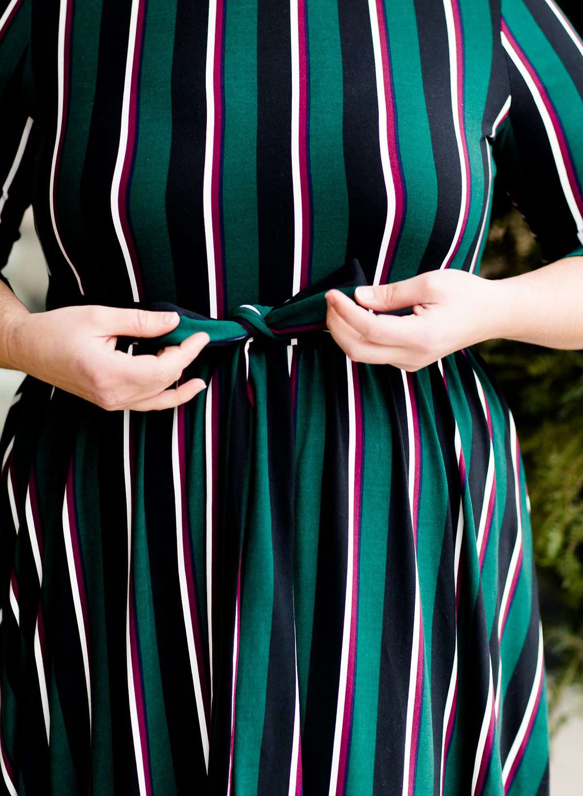 Modest Plus Size Striped Bow Midi Dress | Inherit Clothing Company –  Inherit Co.